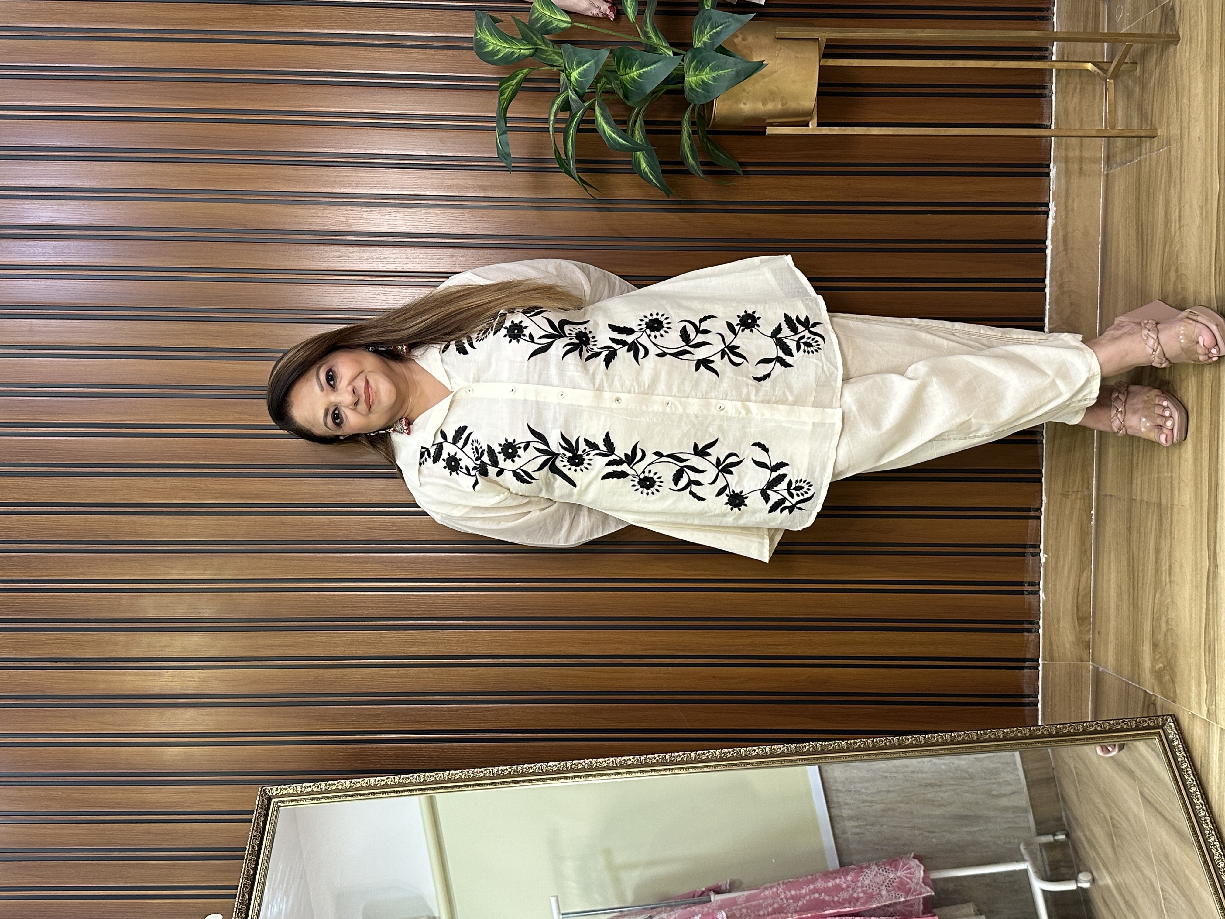 Embroidered Cream Kurta Set