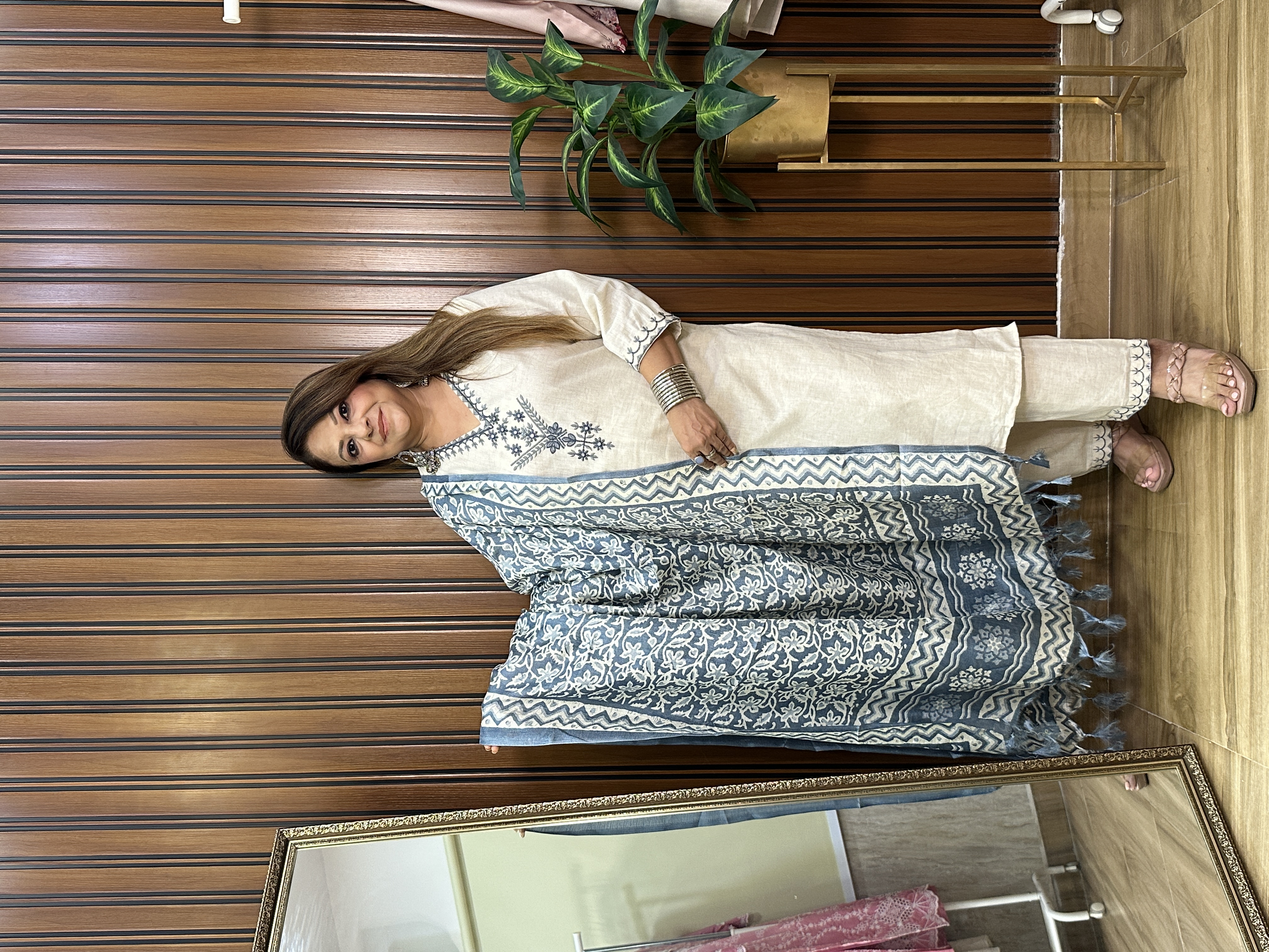 Embroidered Cream Dupatta Set