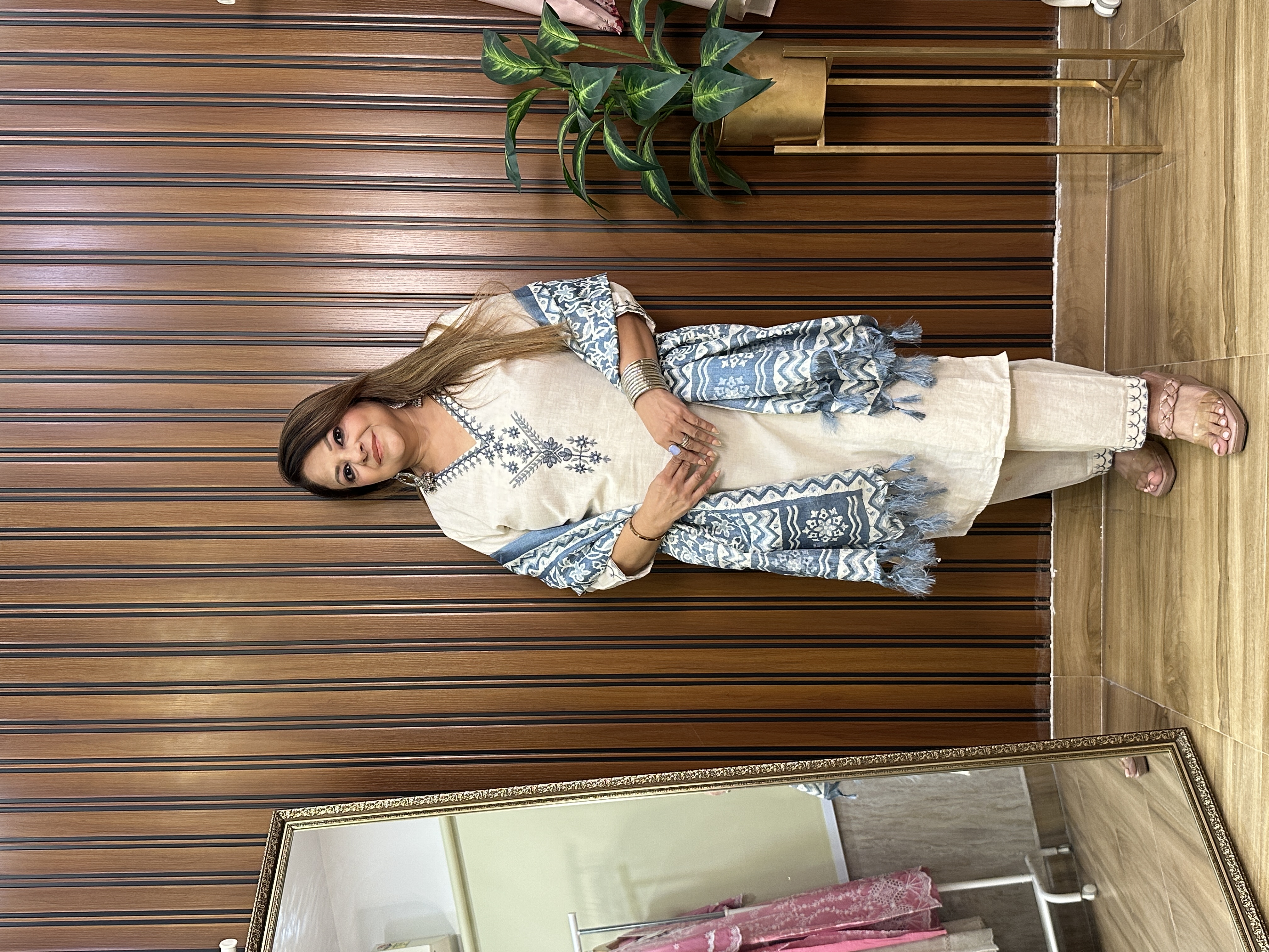 Embroidered Cream Dupatta Set