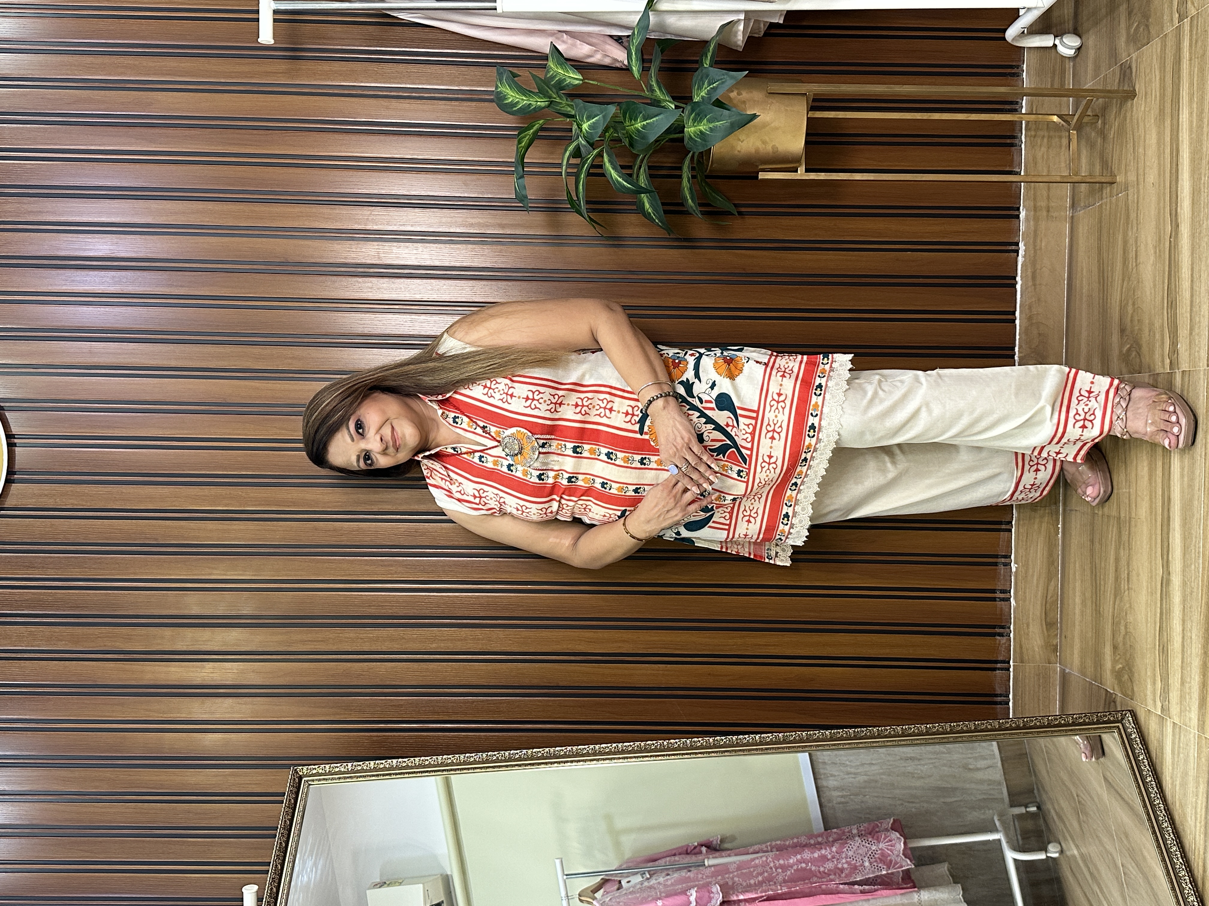 Cream Printed Kurta Set