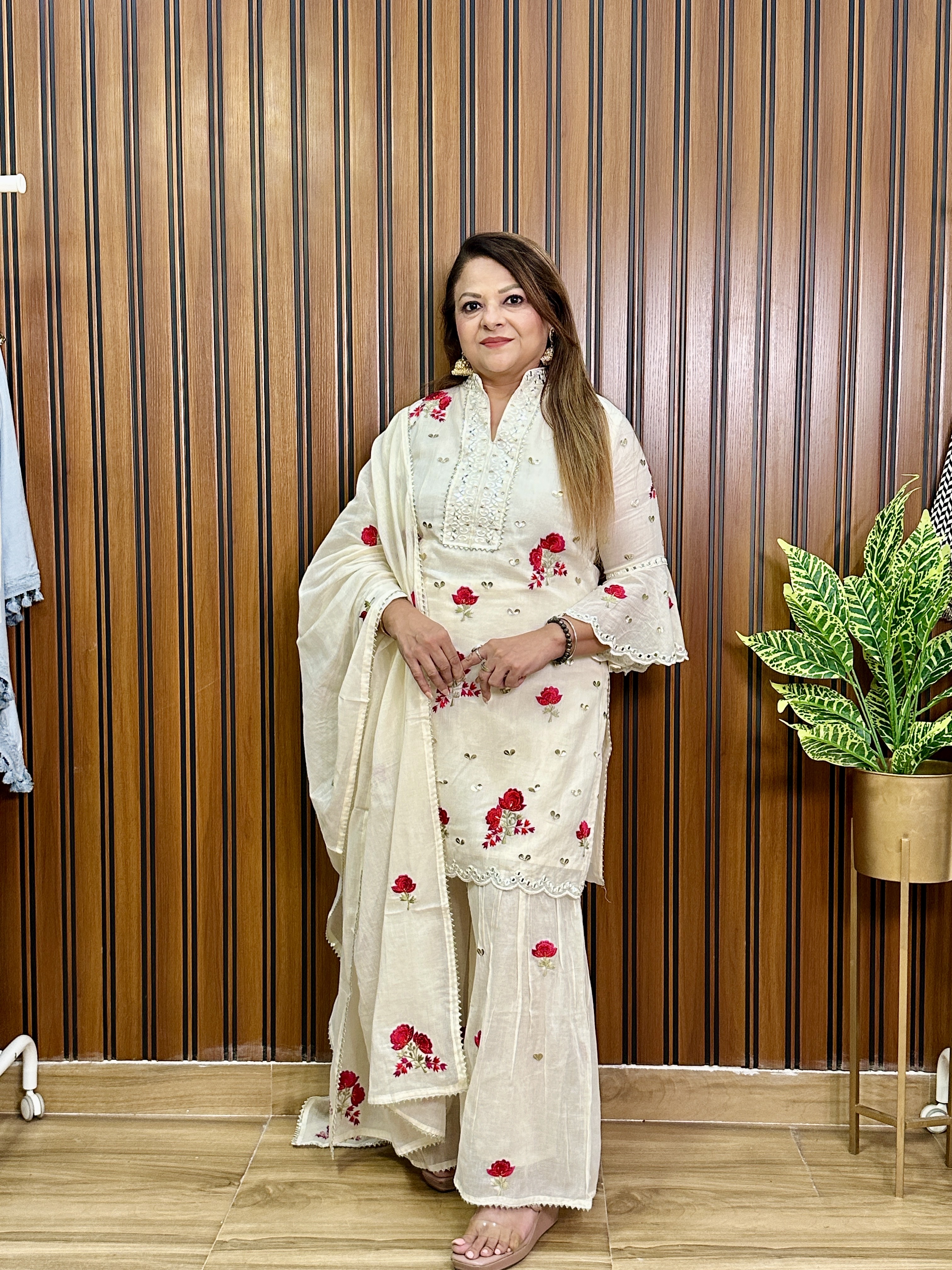 Rose embroided three piece