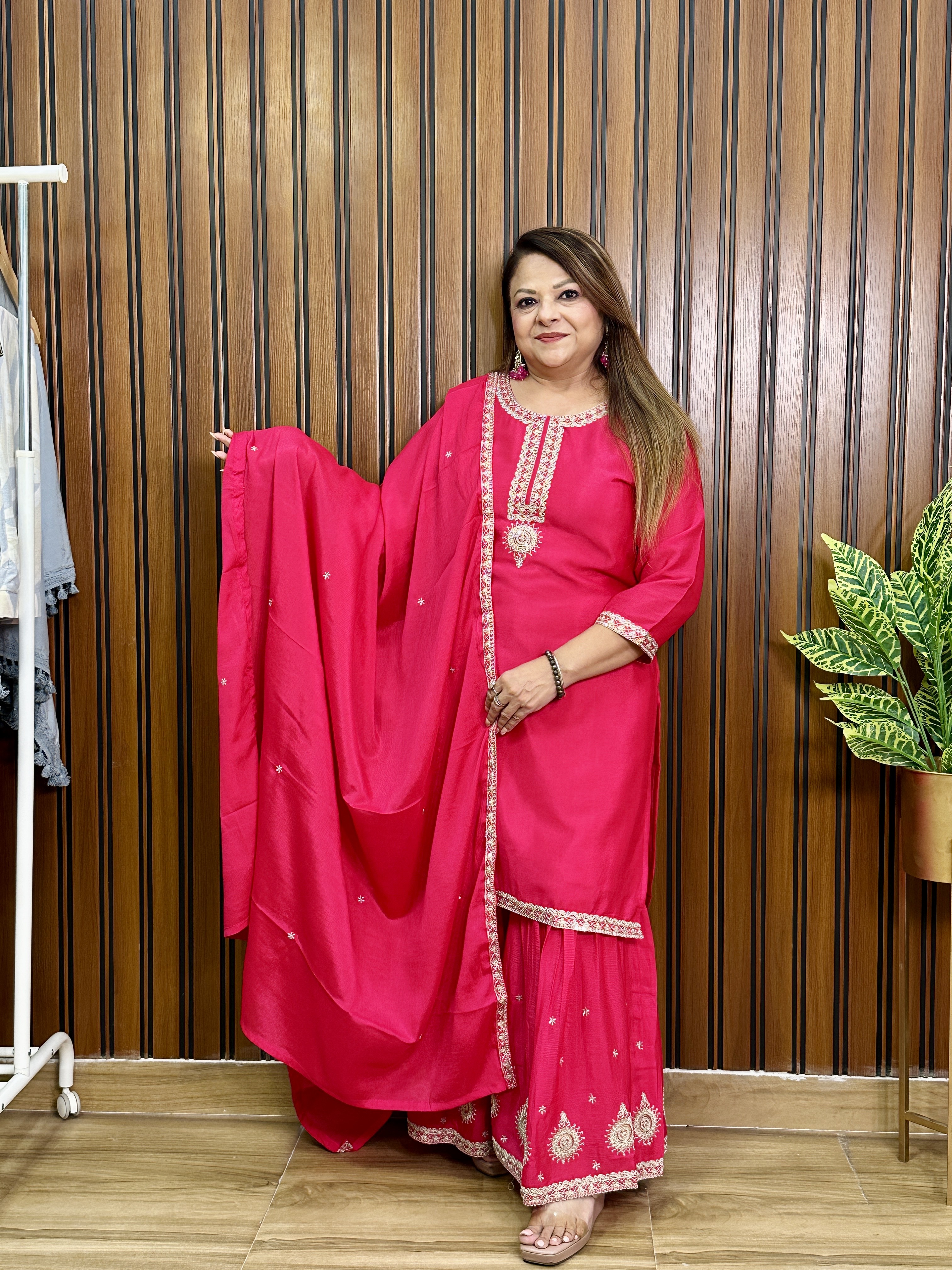 Pink sharara three piece