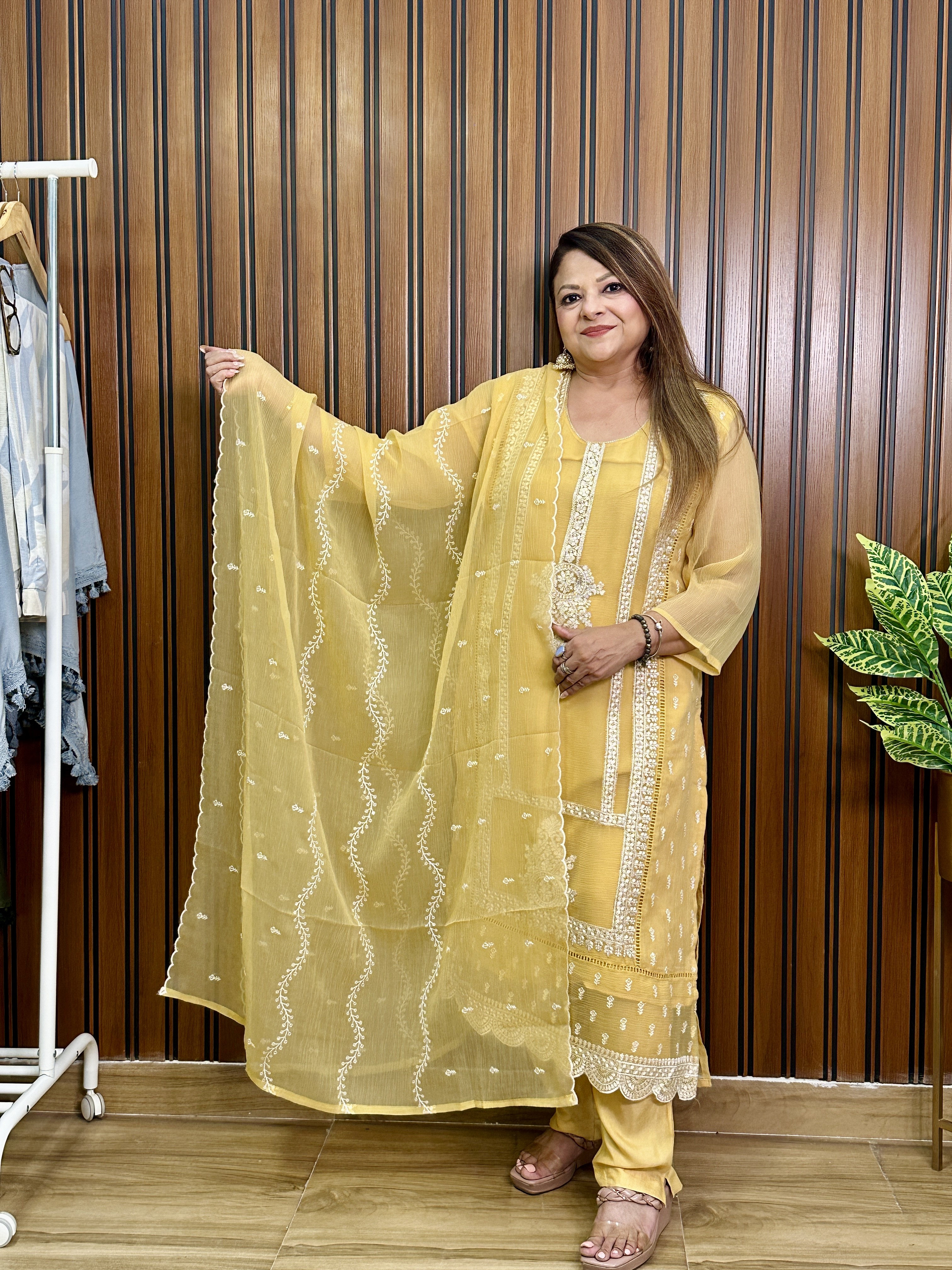 Yellow Embroidered Three-Piece Suit