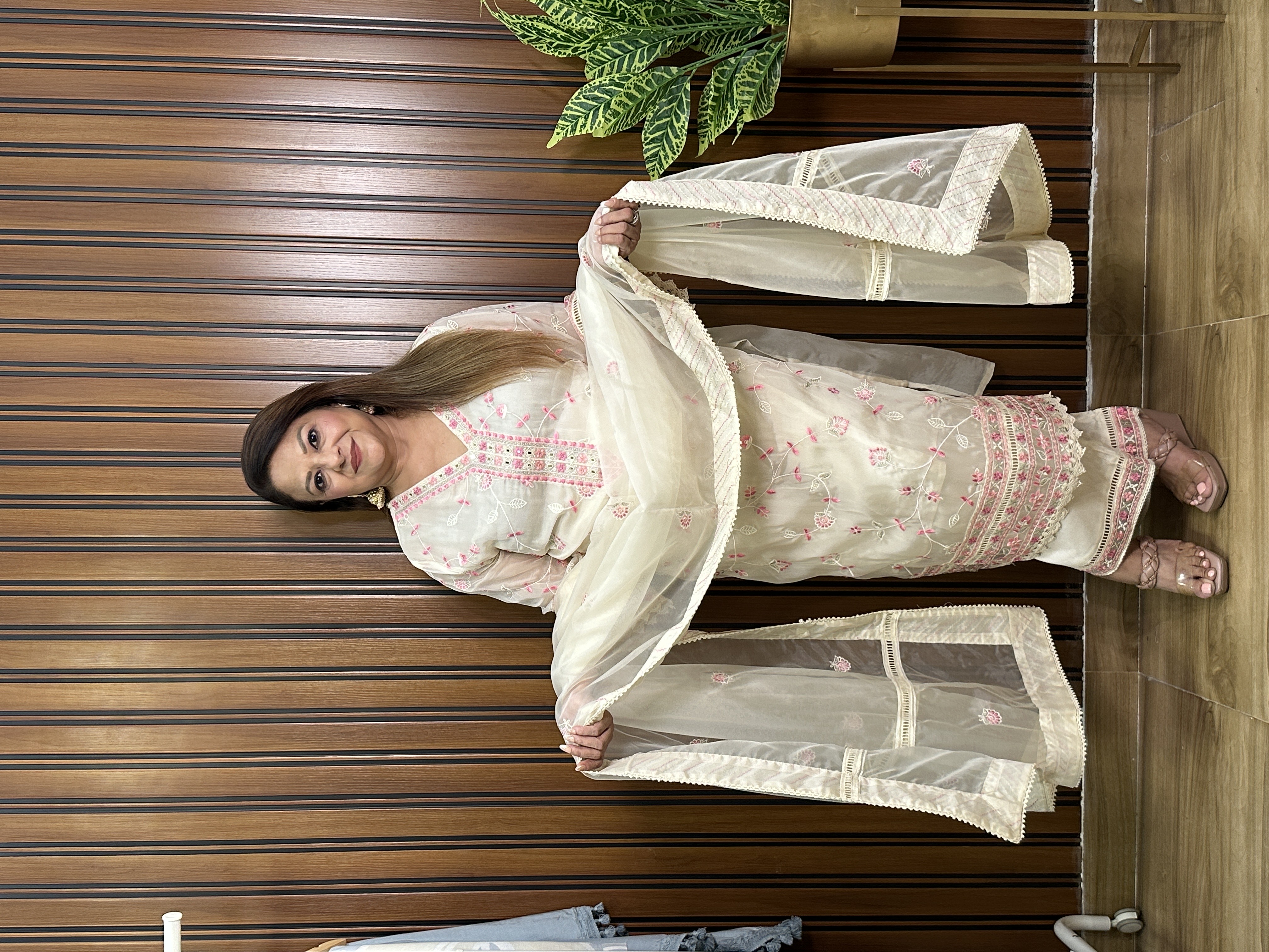 Elegant Cream Embroidered Suit