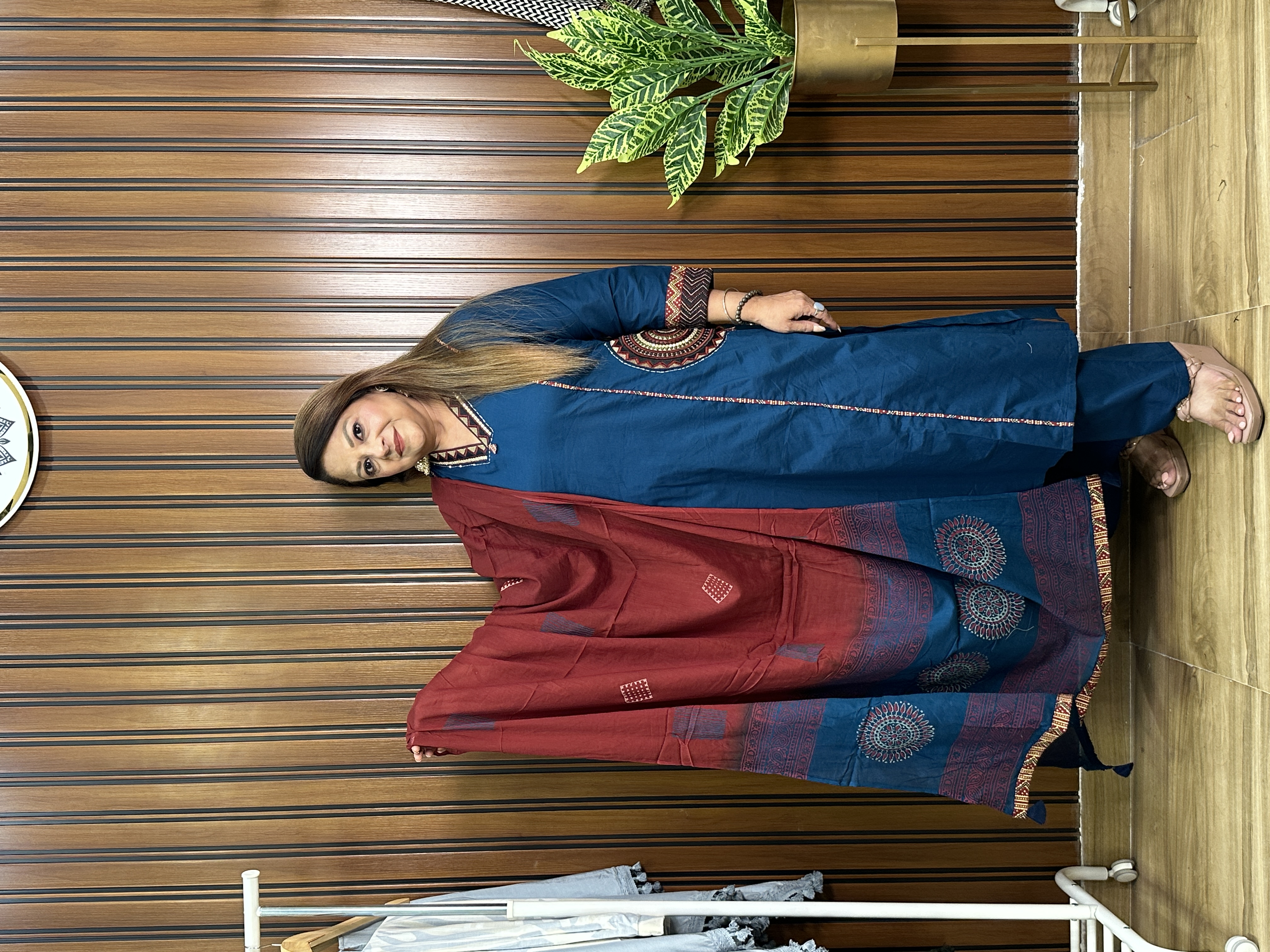 Blue Embroidered Three-Piece Suit