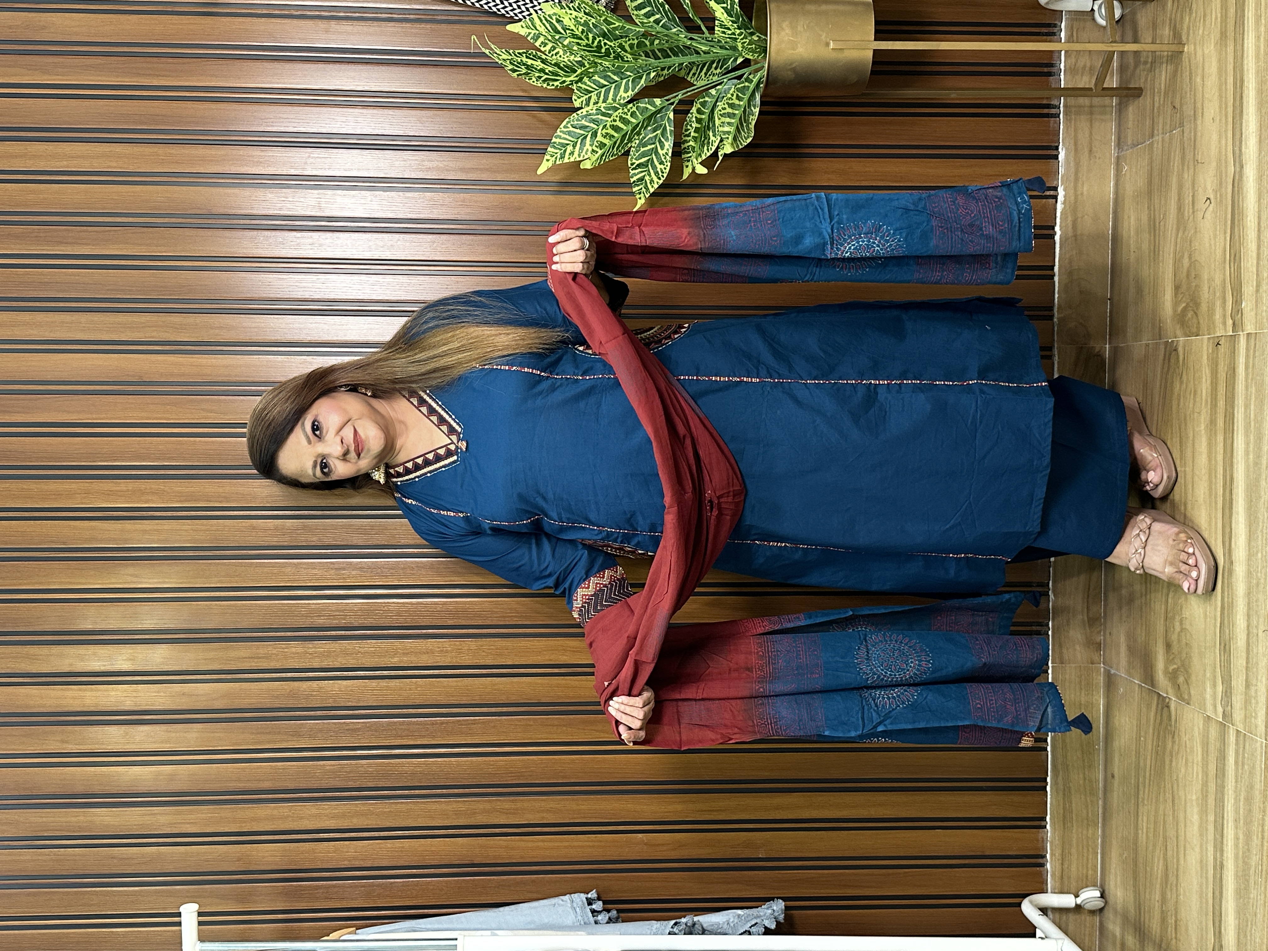 Blue Embroidered Three-Piece Suit