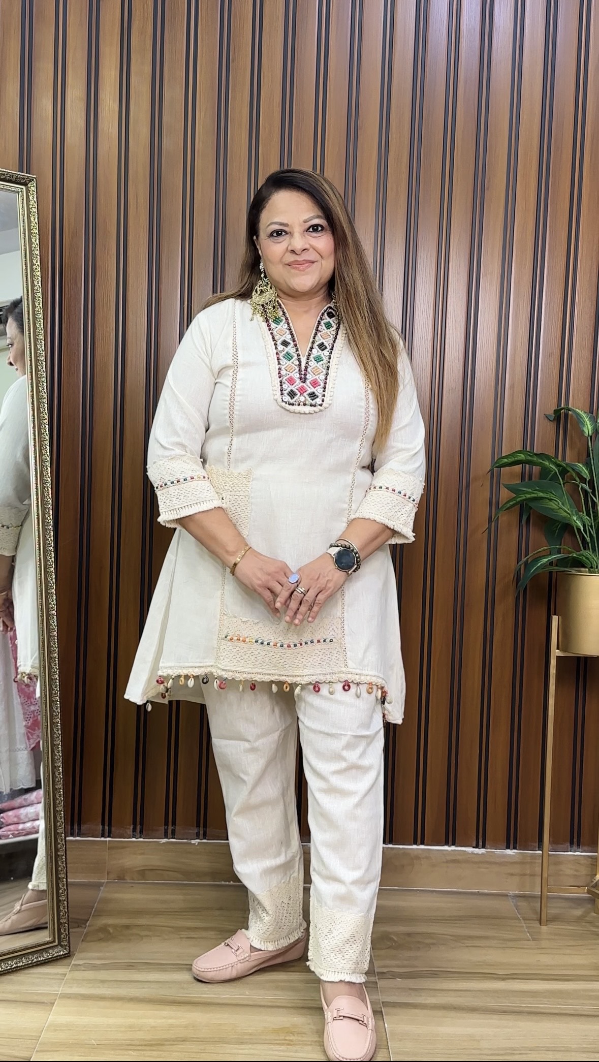 Embroidered Cream Cotton co-ord set