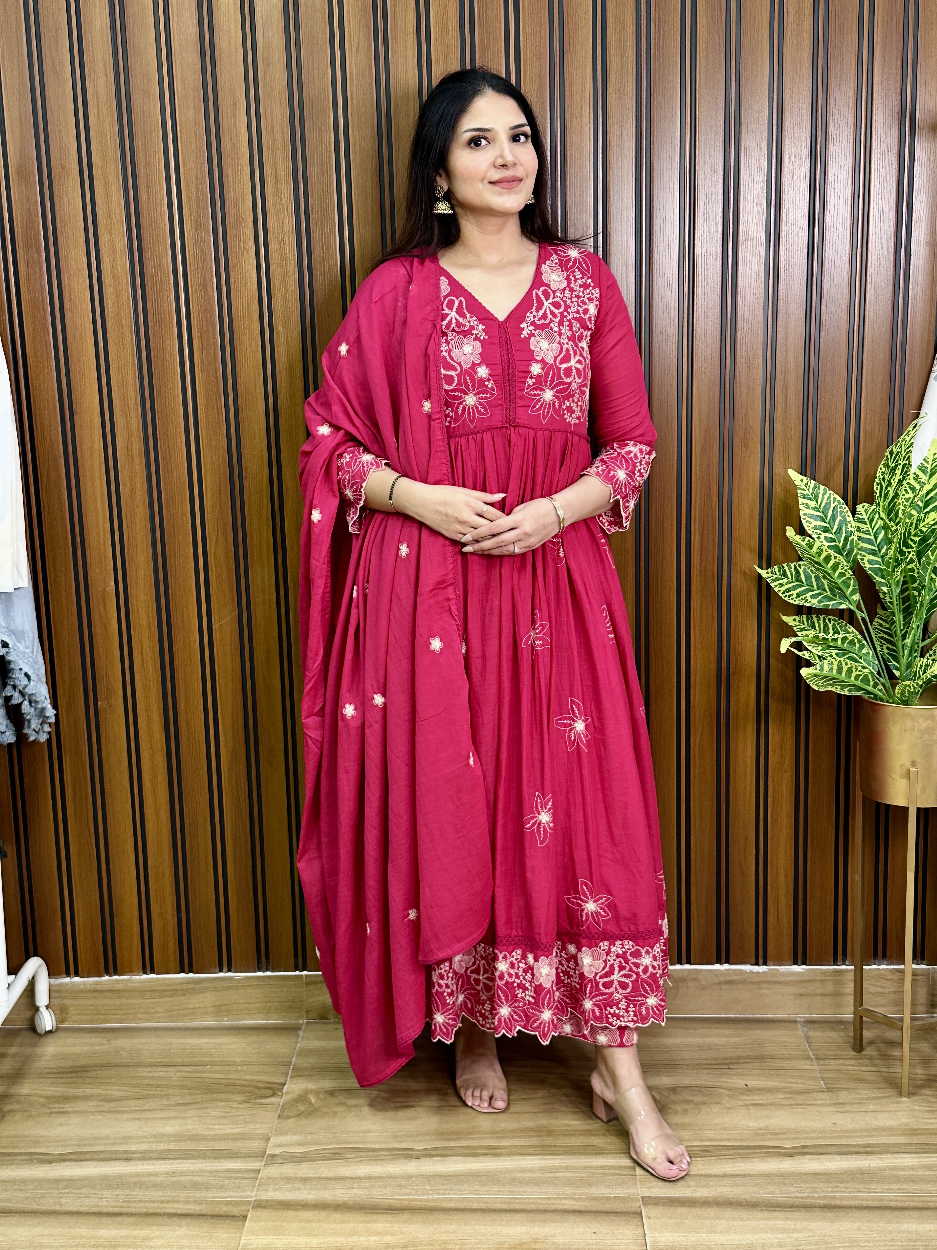 Embroidered Pink Anarkali Suit