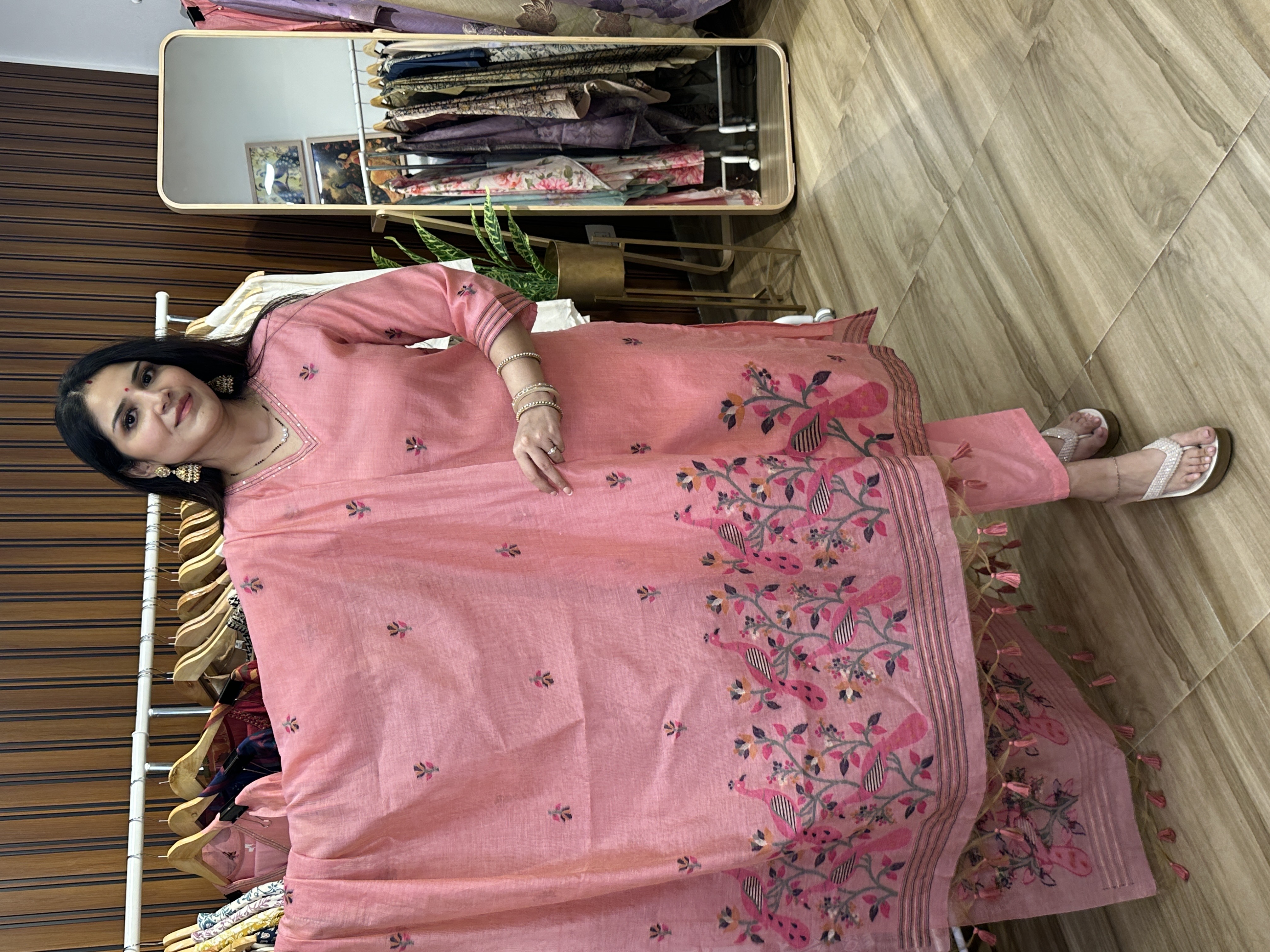 Pink jamdani three piece set
