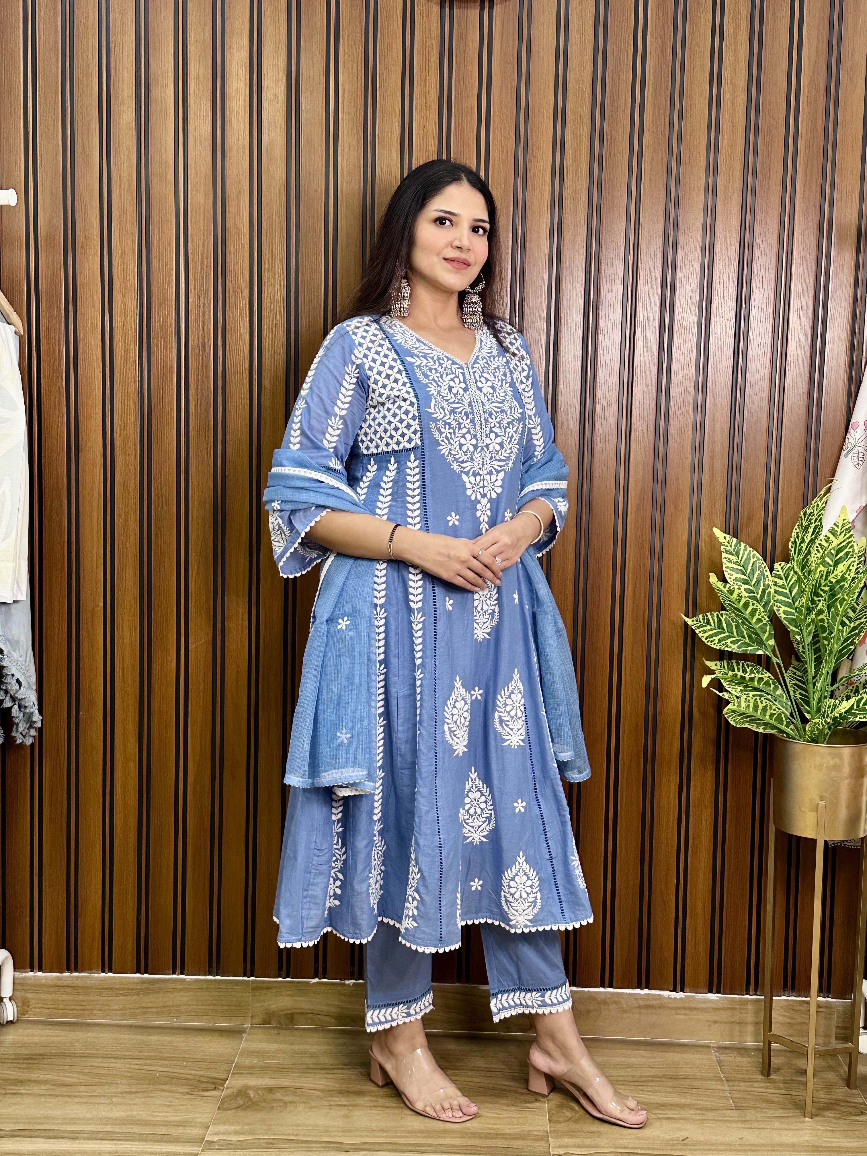 Embroidered Blue anarkali Set