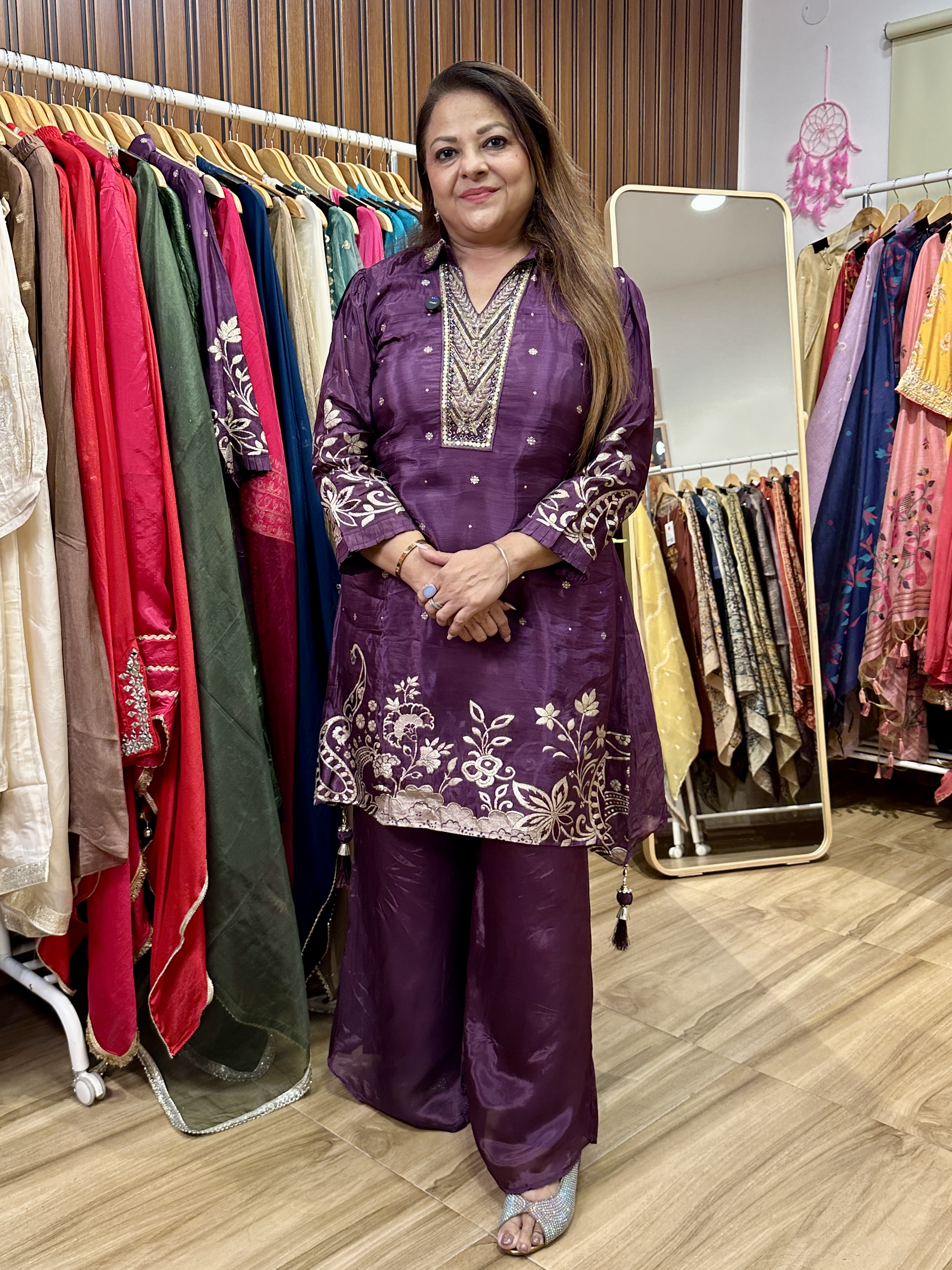 Purple Embroidered co ord set
