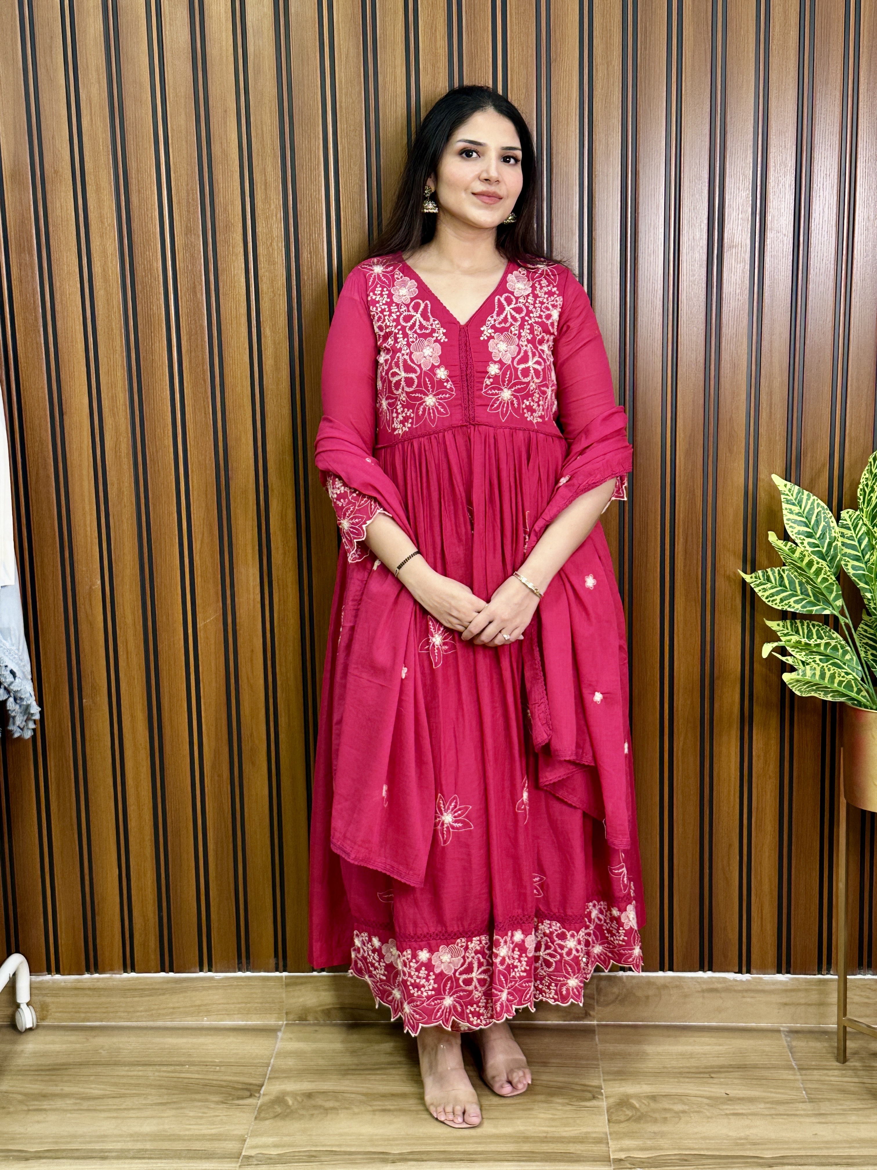 Embroidered Pink Anarkali Suit