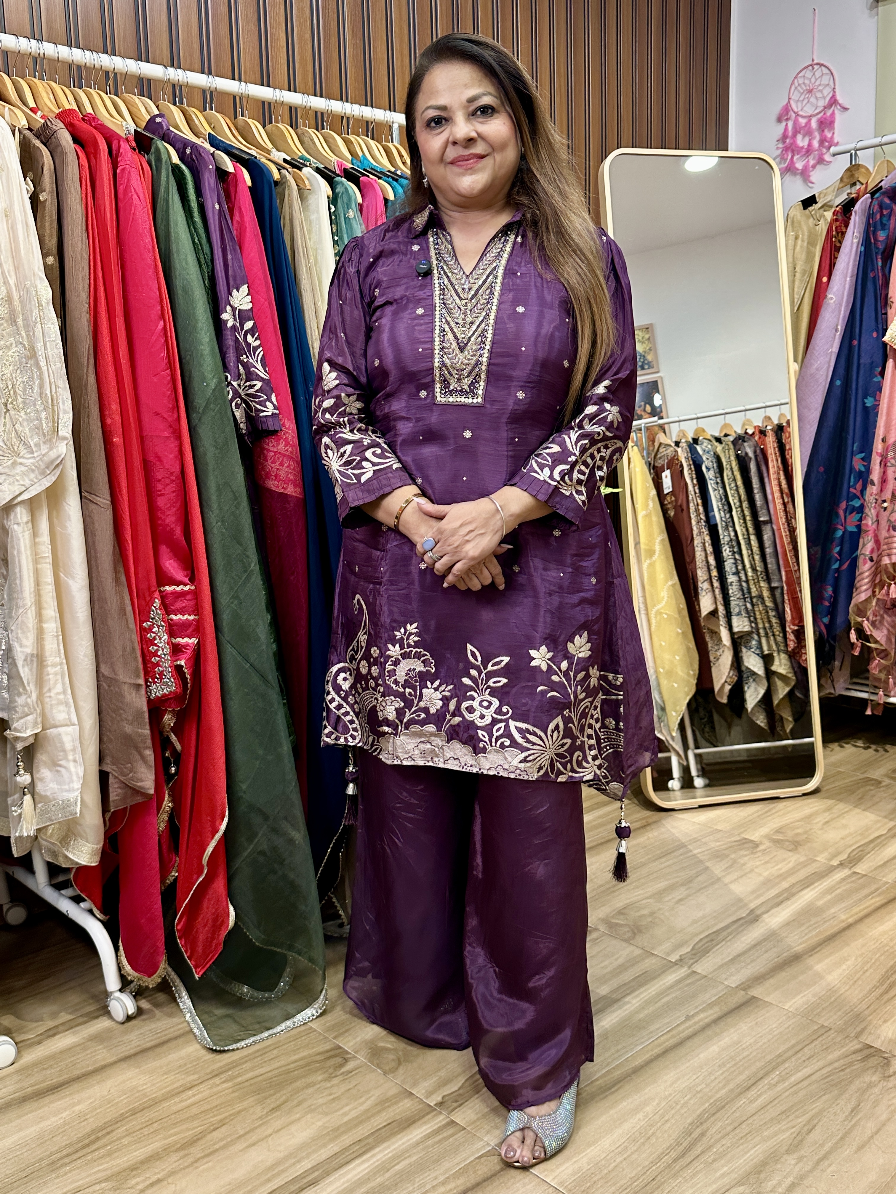Purple Embroidered co ord set