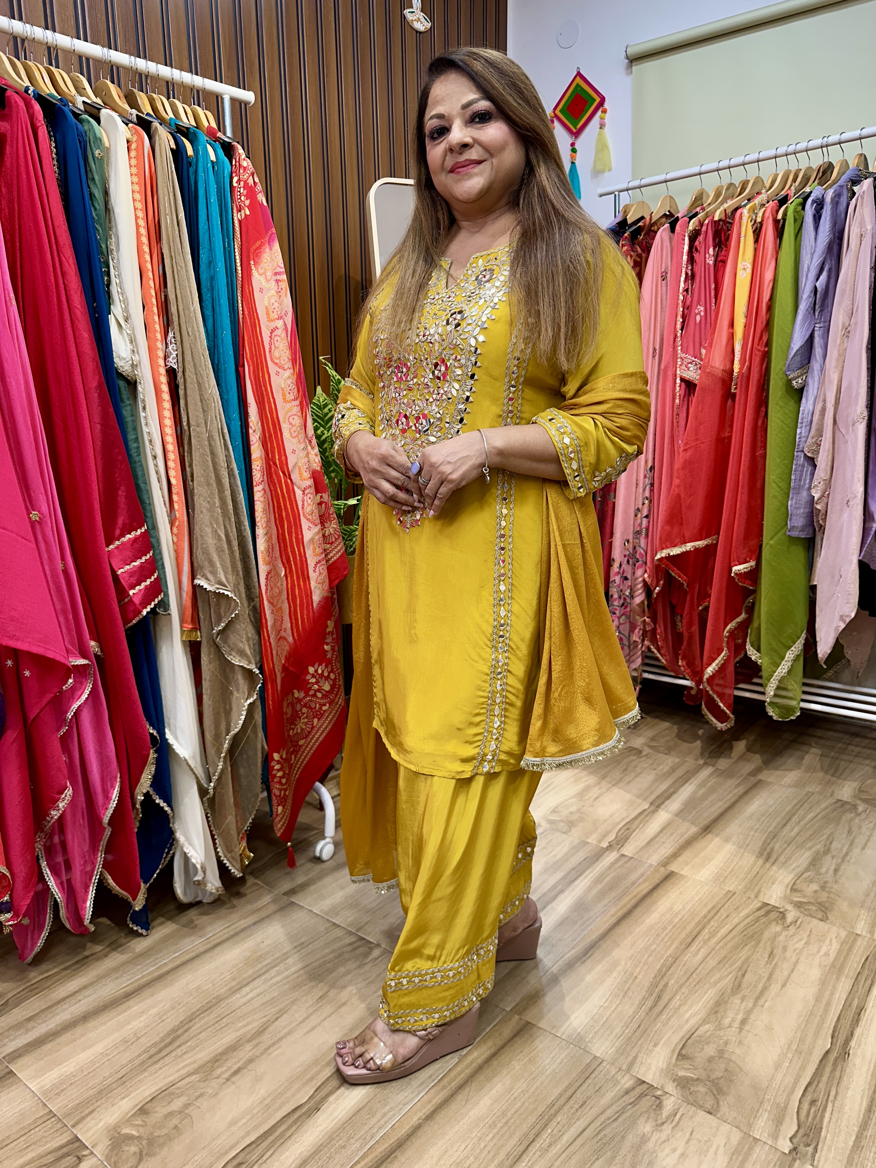  Yellow embroidered traditional suit