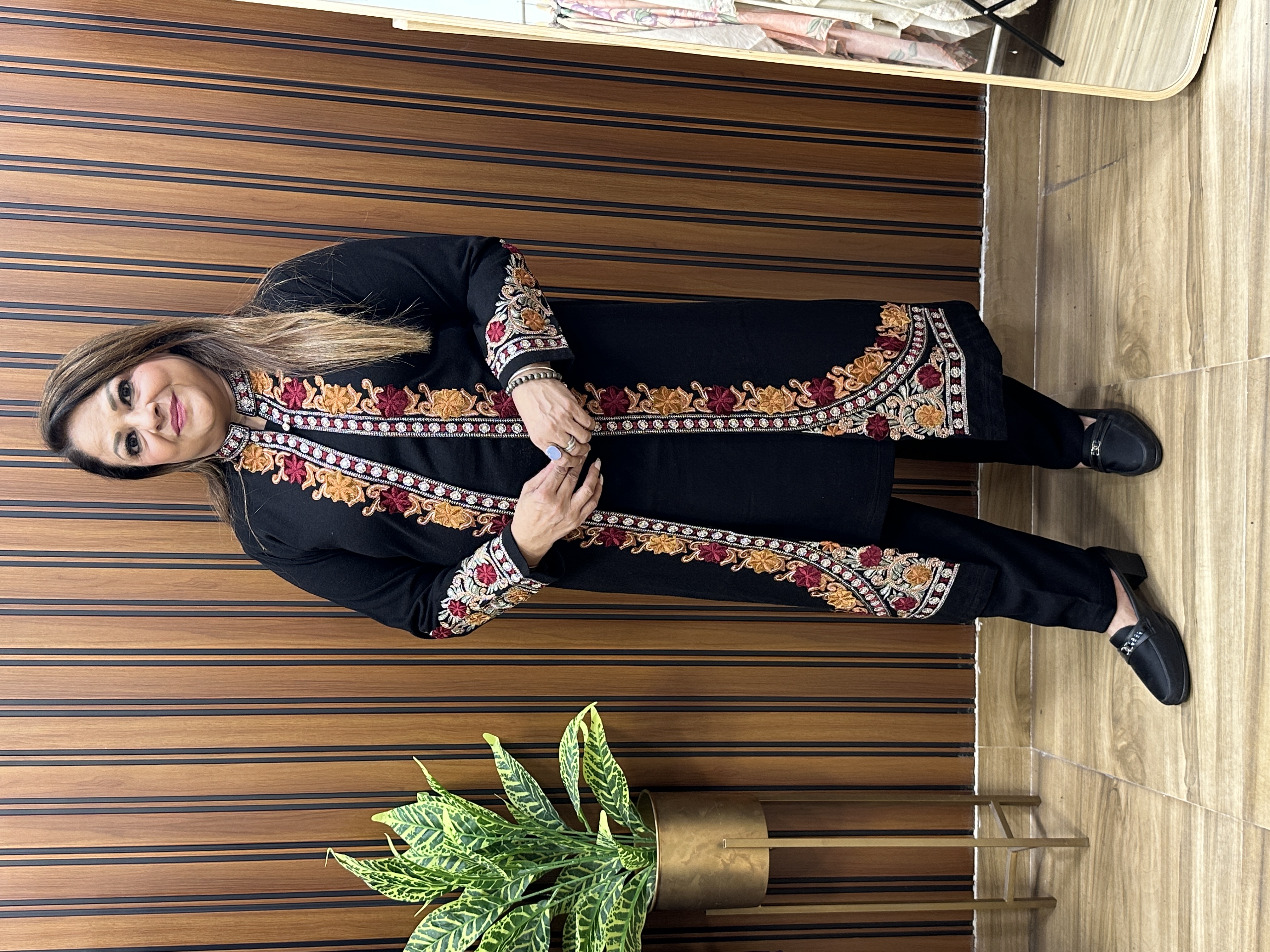 Black Embroidered jacket three piece set