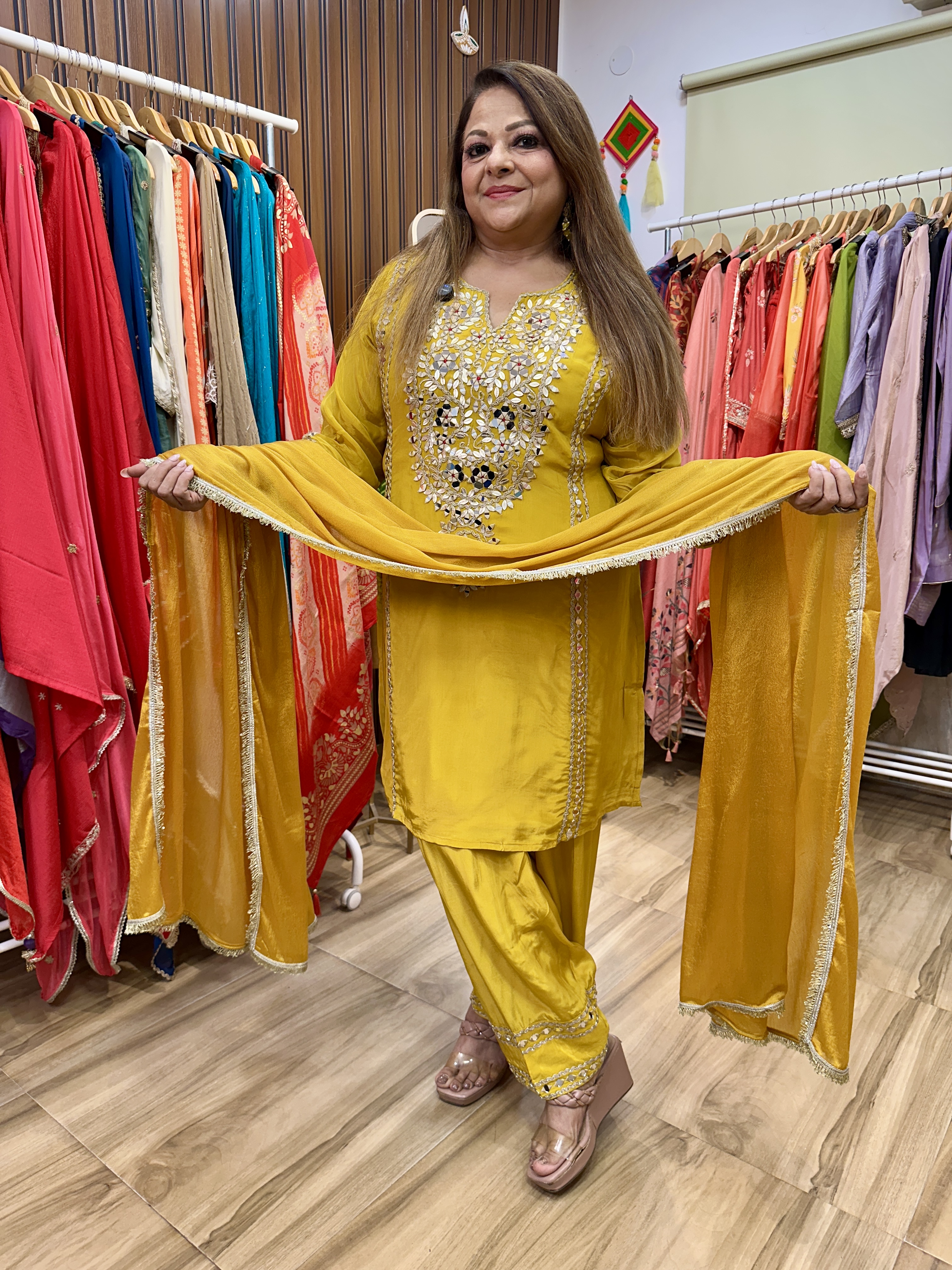  Yellow embroidered traditional suit