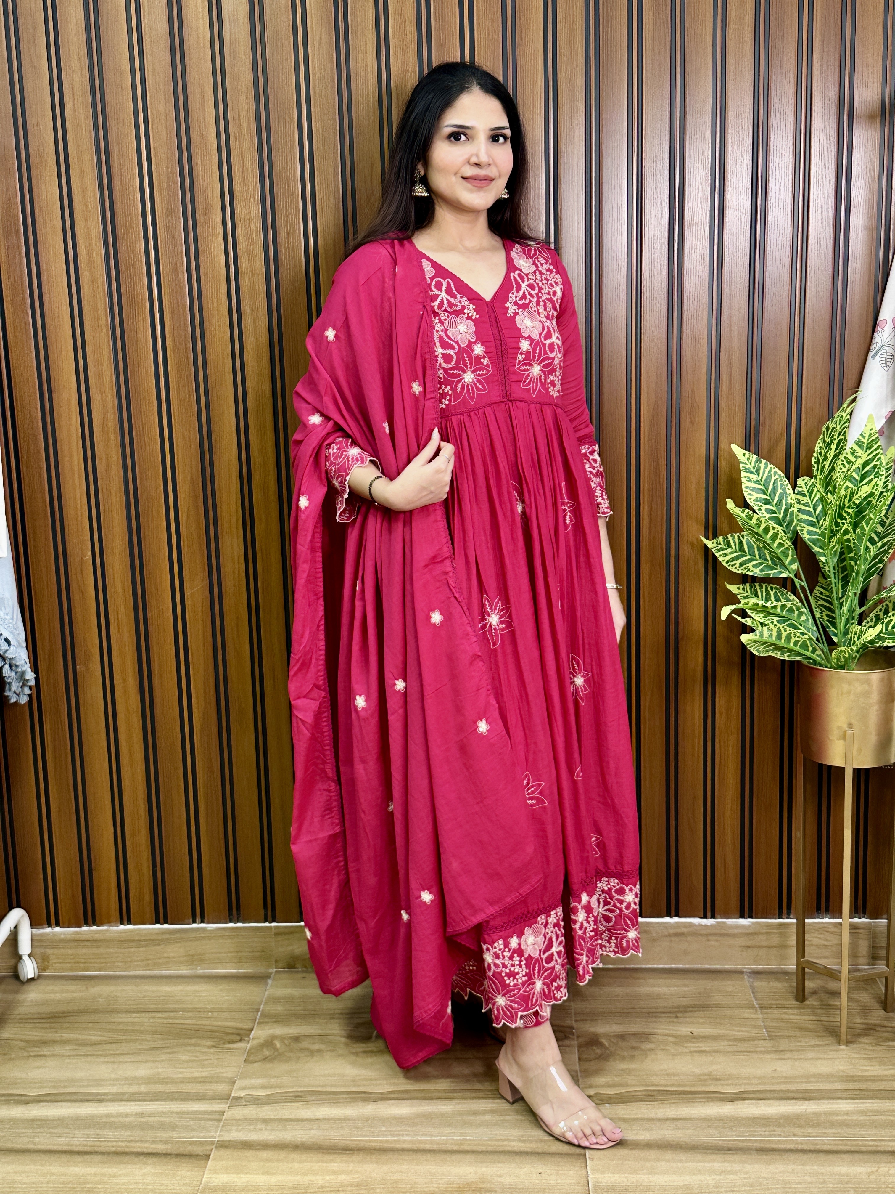 Embroidered Pink Anarkali Suit