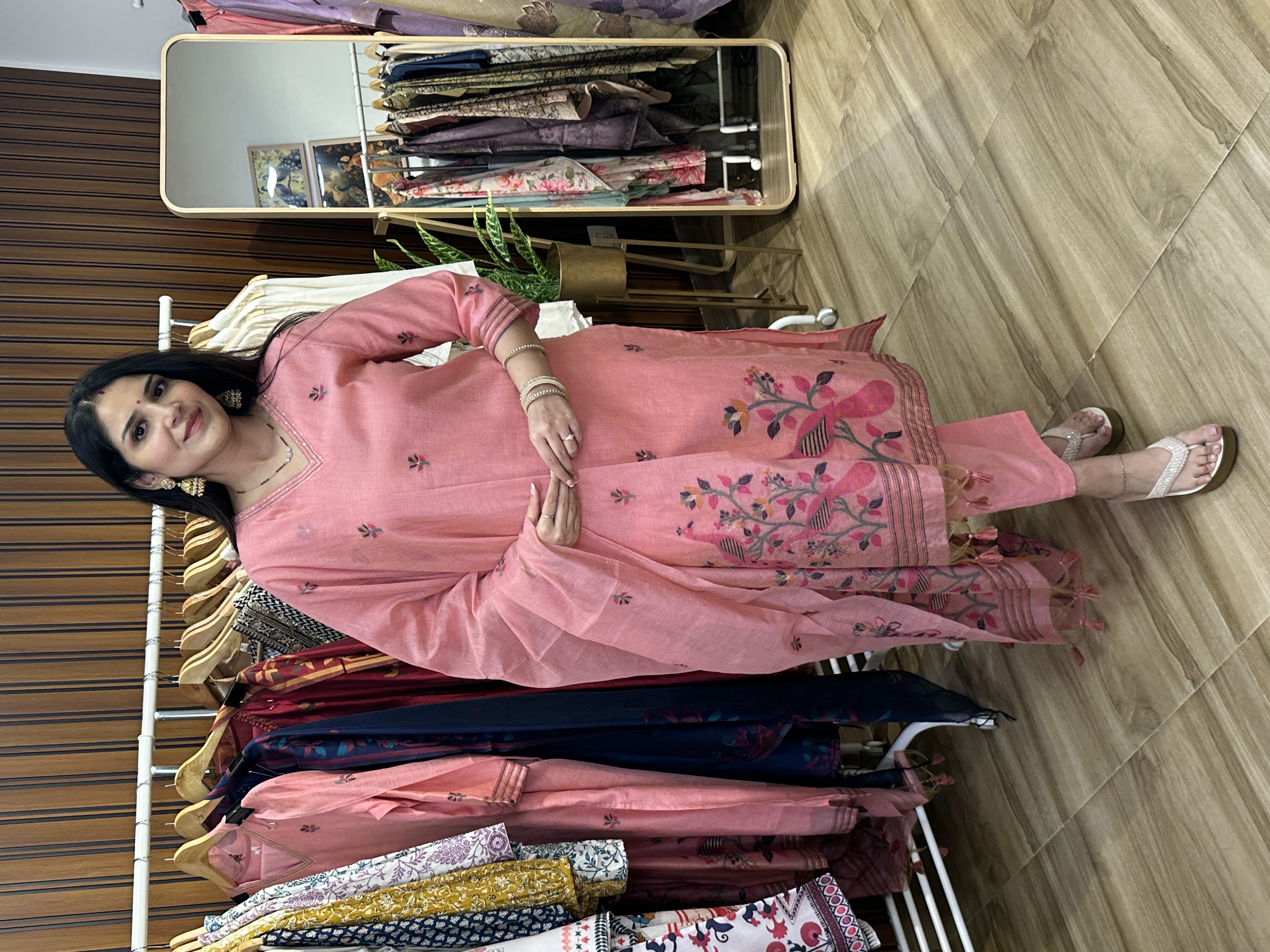 Pink jamdani three piece set