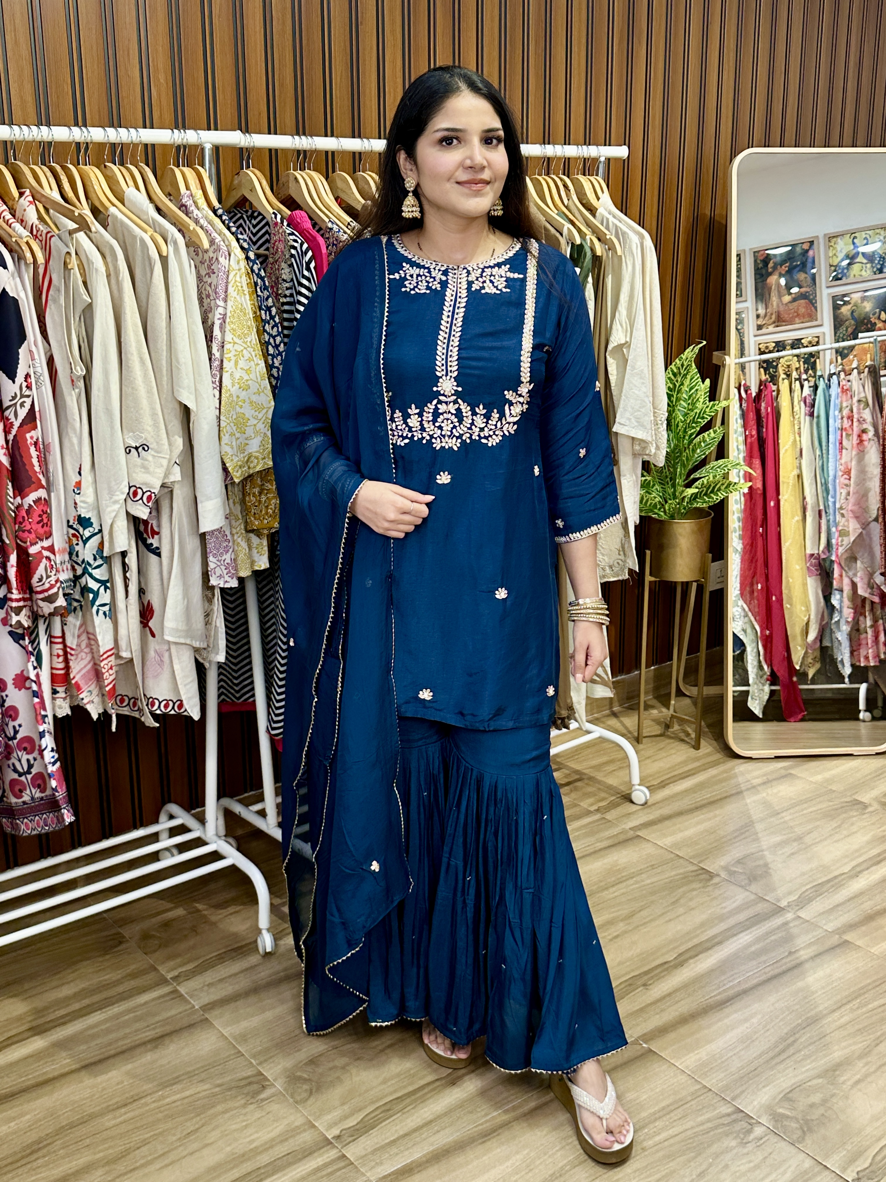 Blue Embroidered Sharara Set