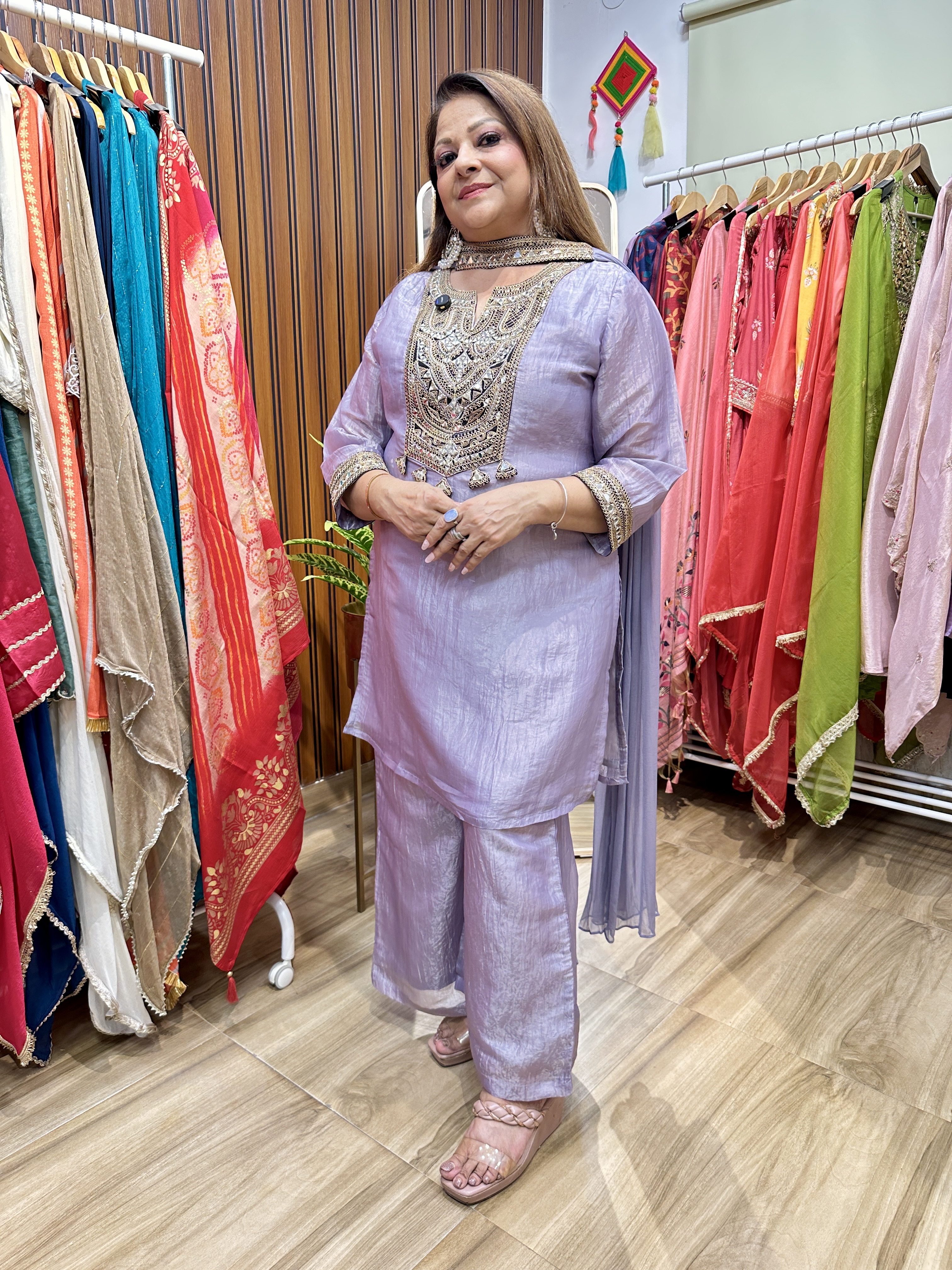 Mauve black patch dupatta set