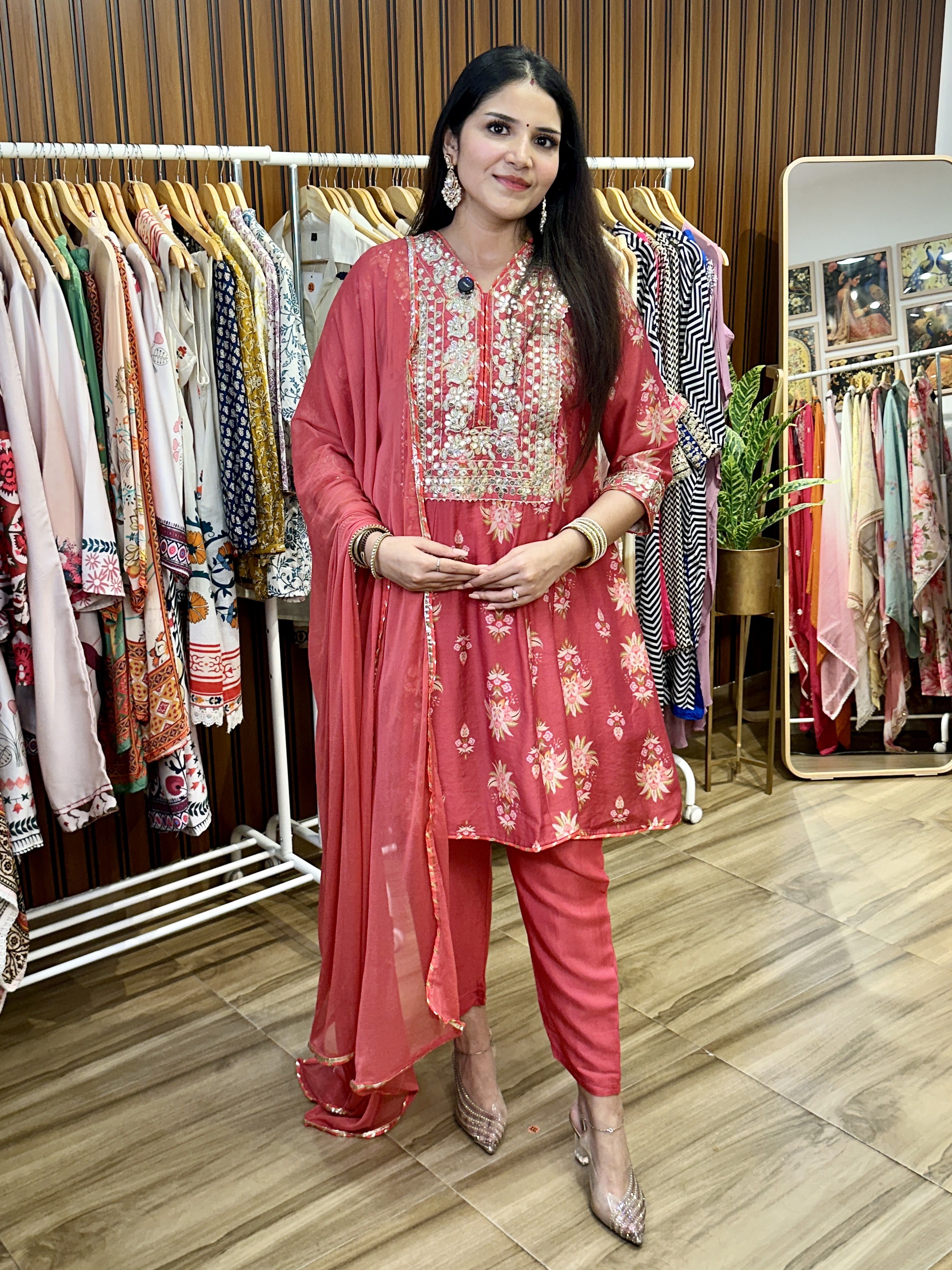 Red short anarkali dupatta set