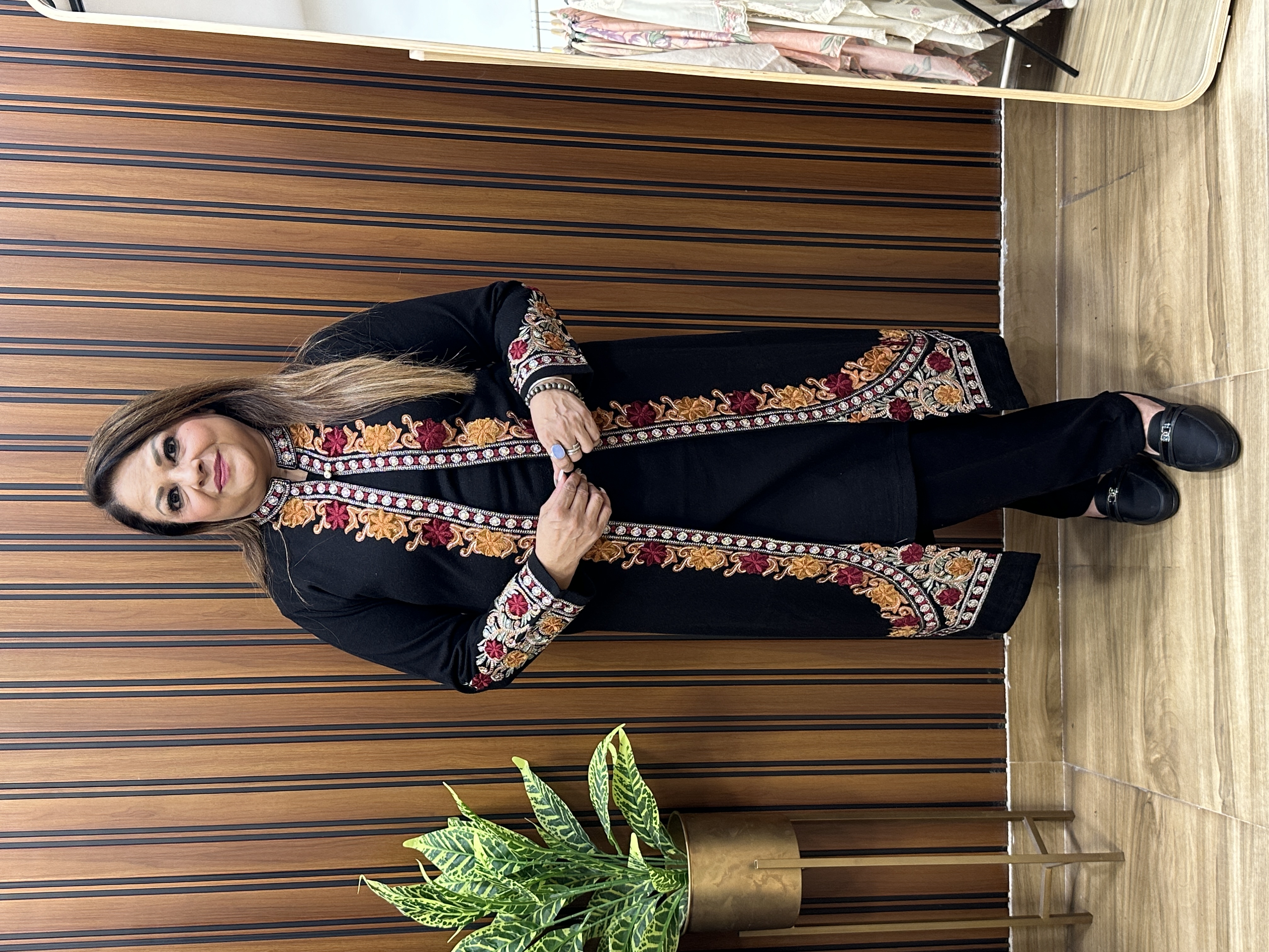 Black Embroidered jacket three piece set