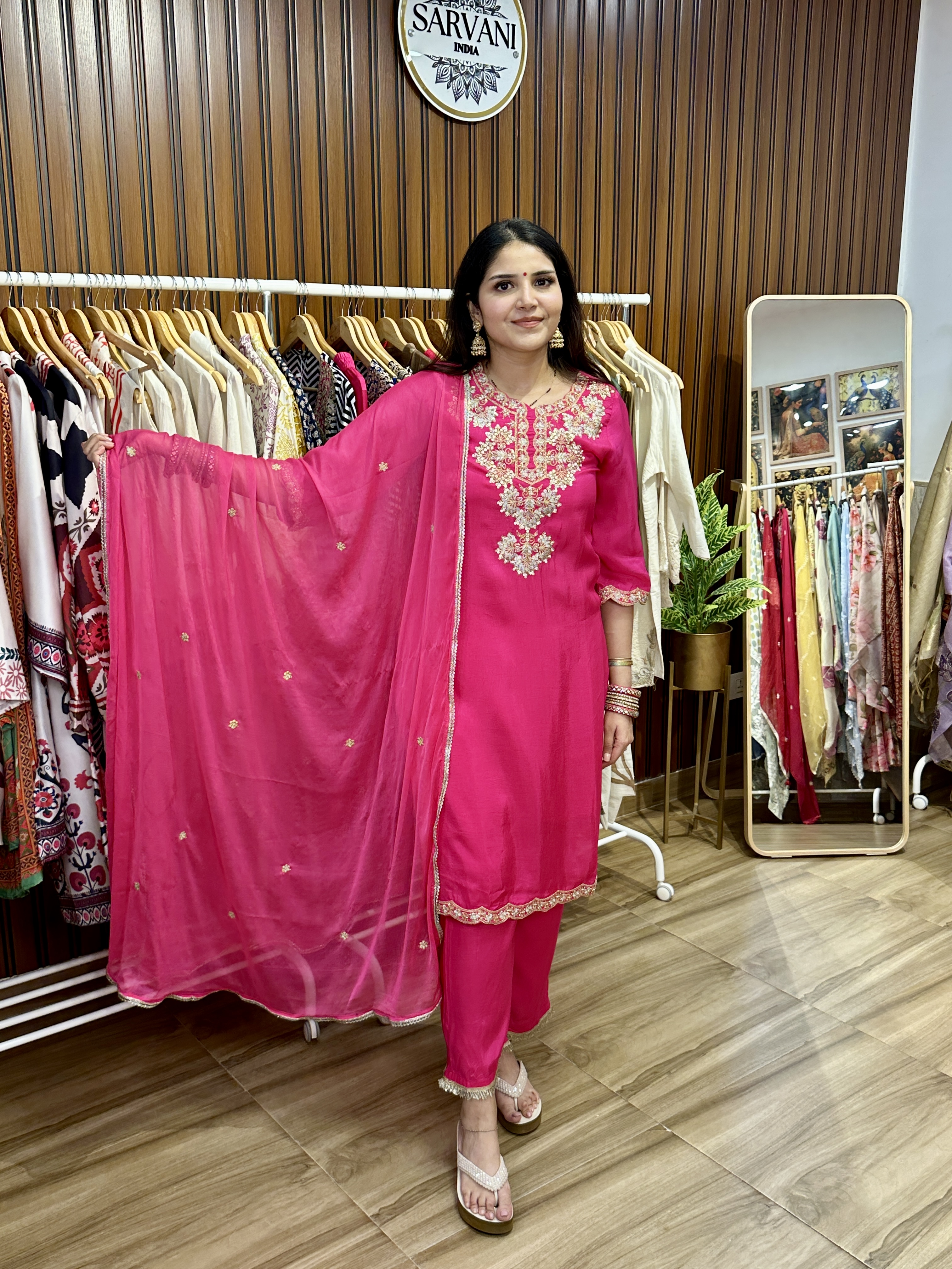Hot pink three piece dupatta set