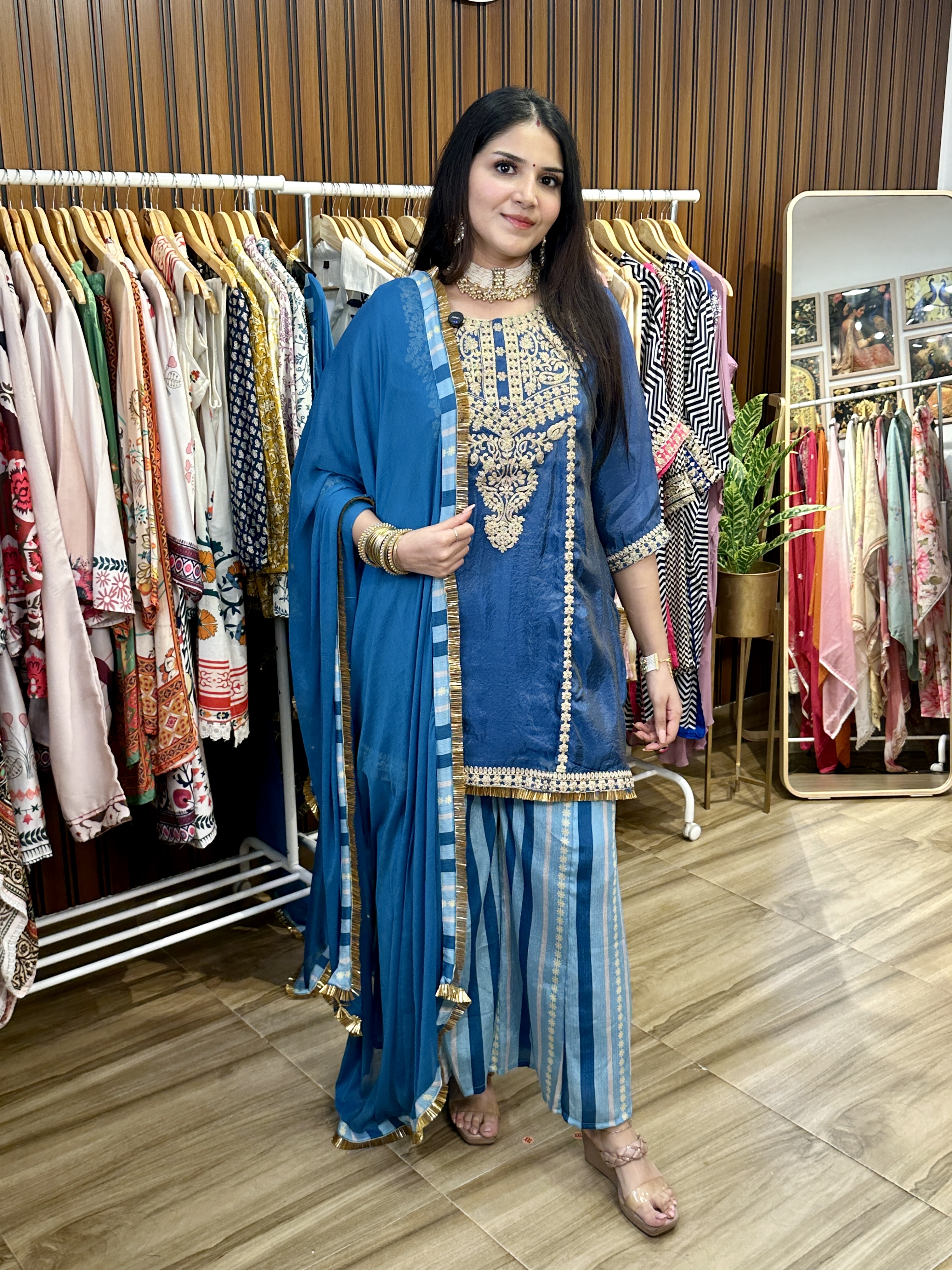 Blue embroidered three piece Set