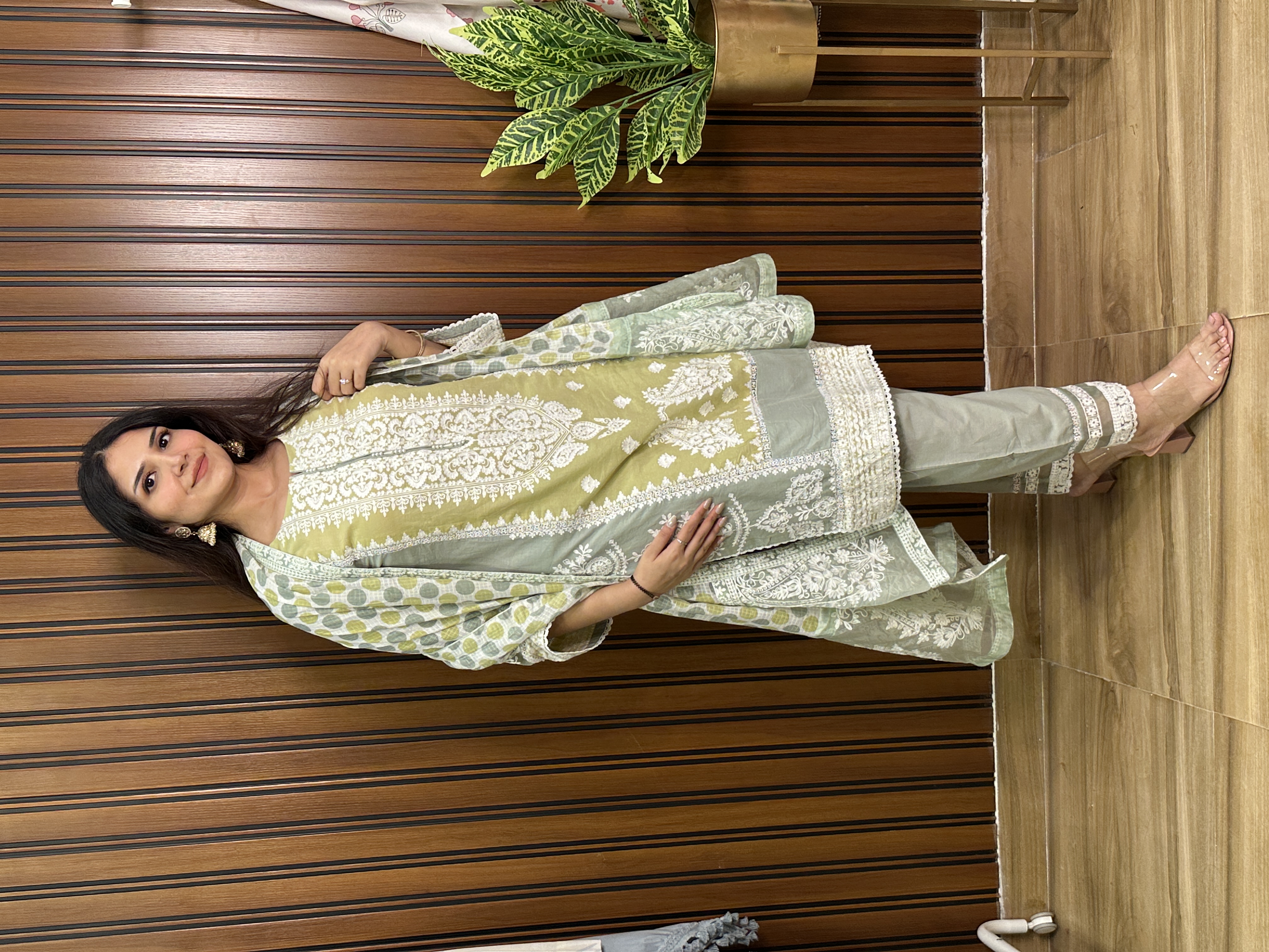 Green Embroidered Three-Piece Suit