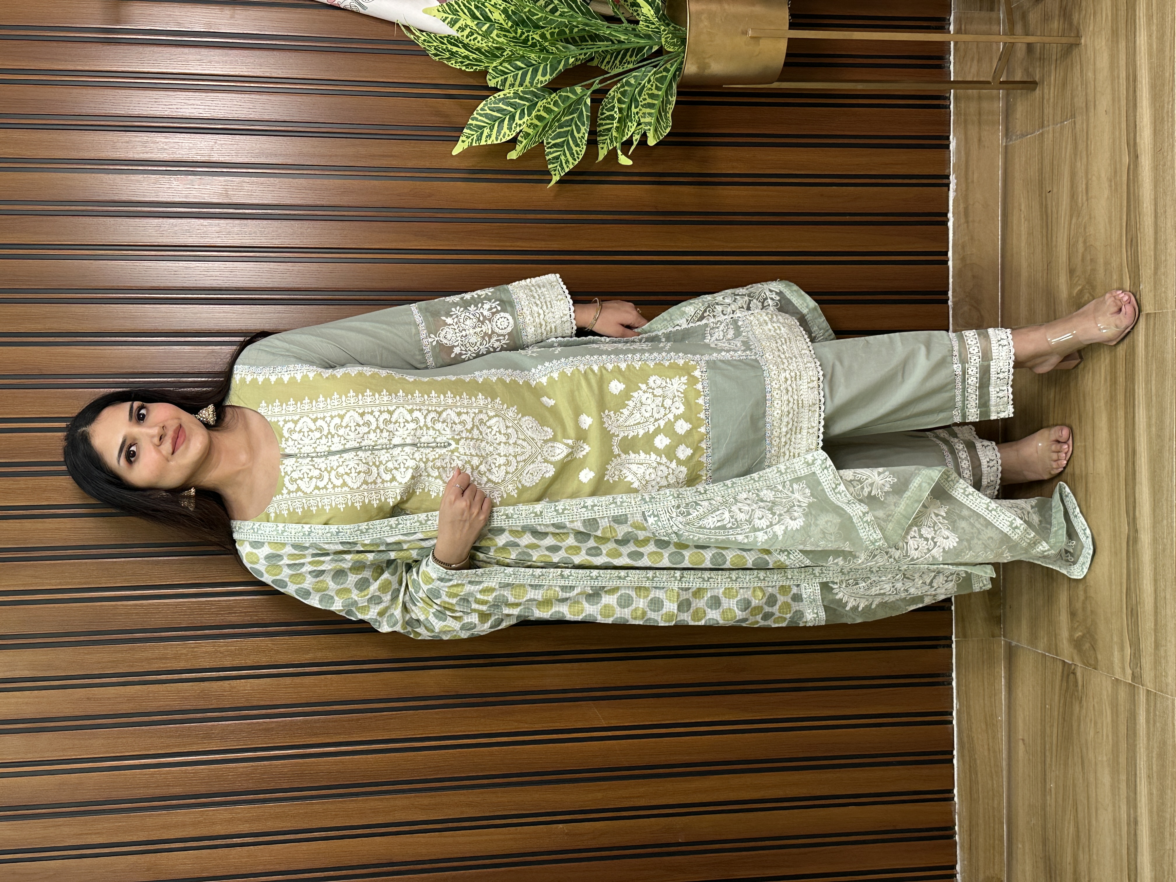 Green Embroidered Three-Piece Suit