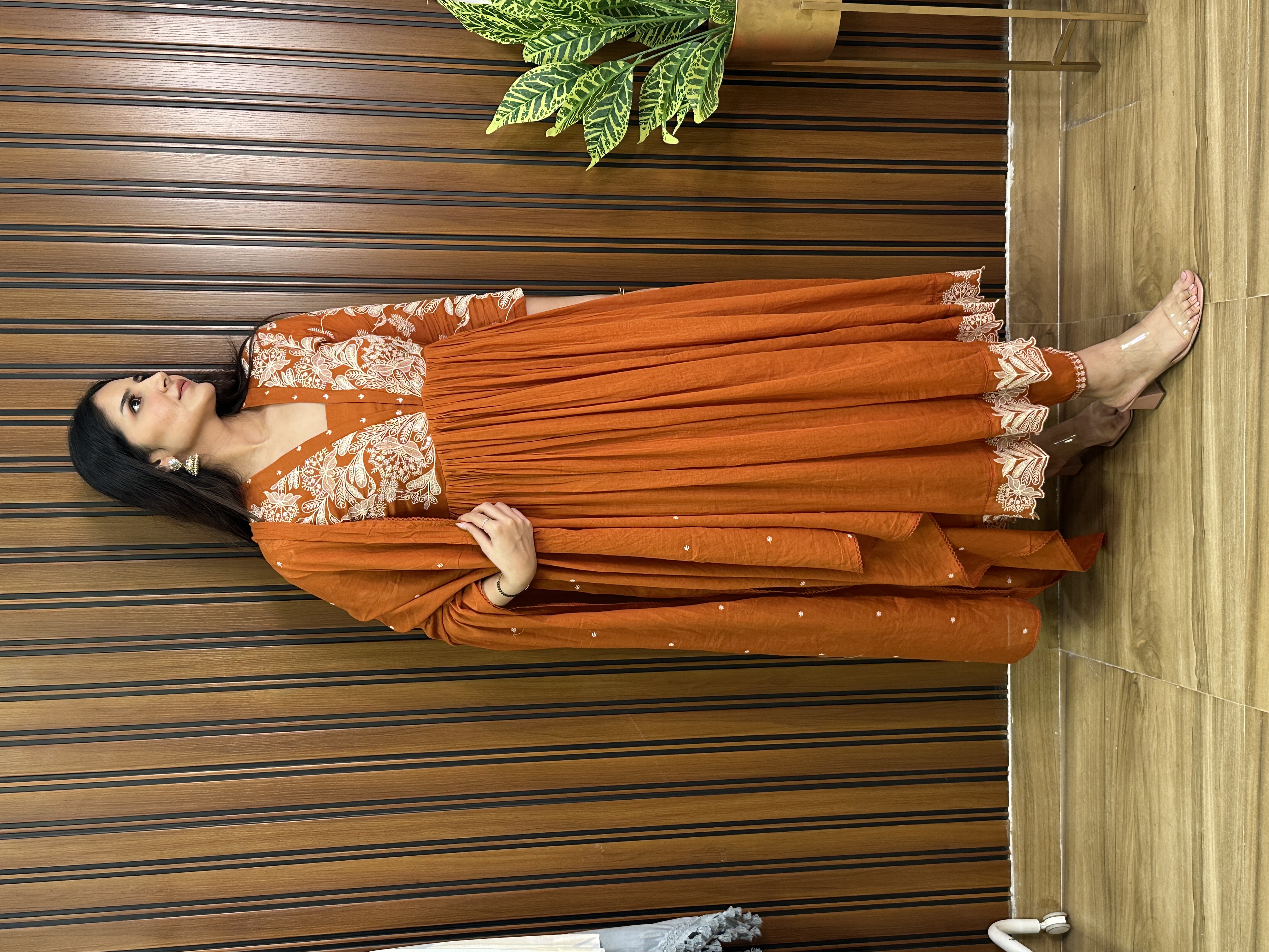 Rust orange Traditional Embroidered Suit