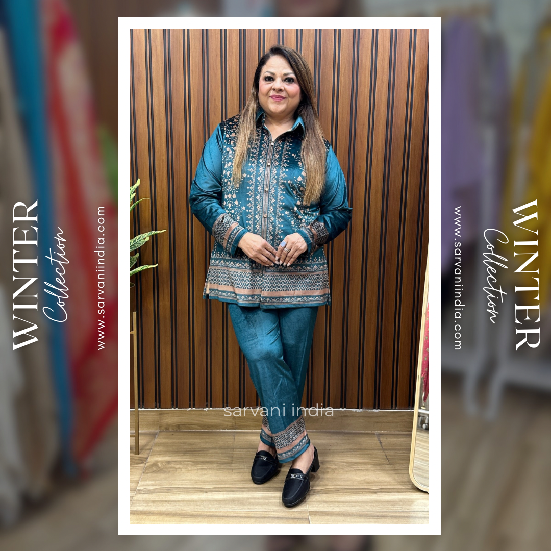 Teal Printed Winter co ord Set