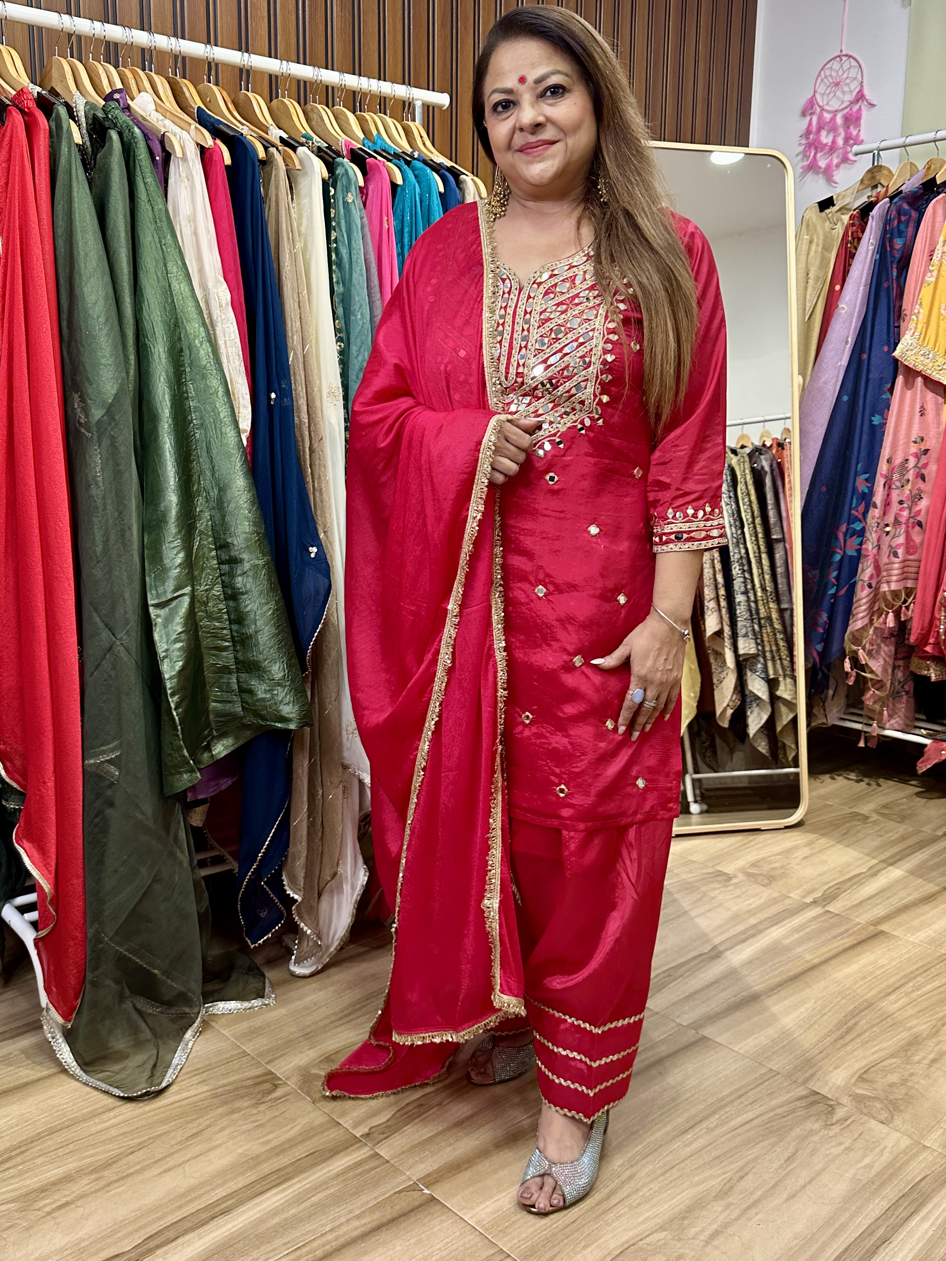Red mirror work three piece set