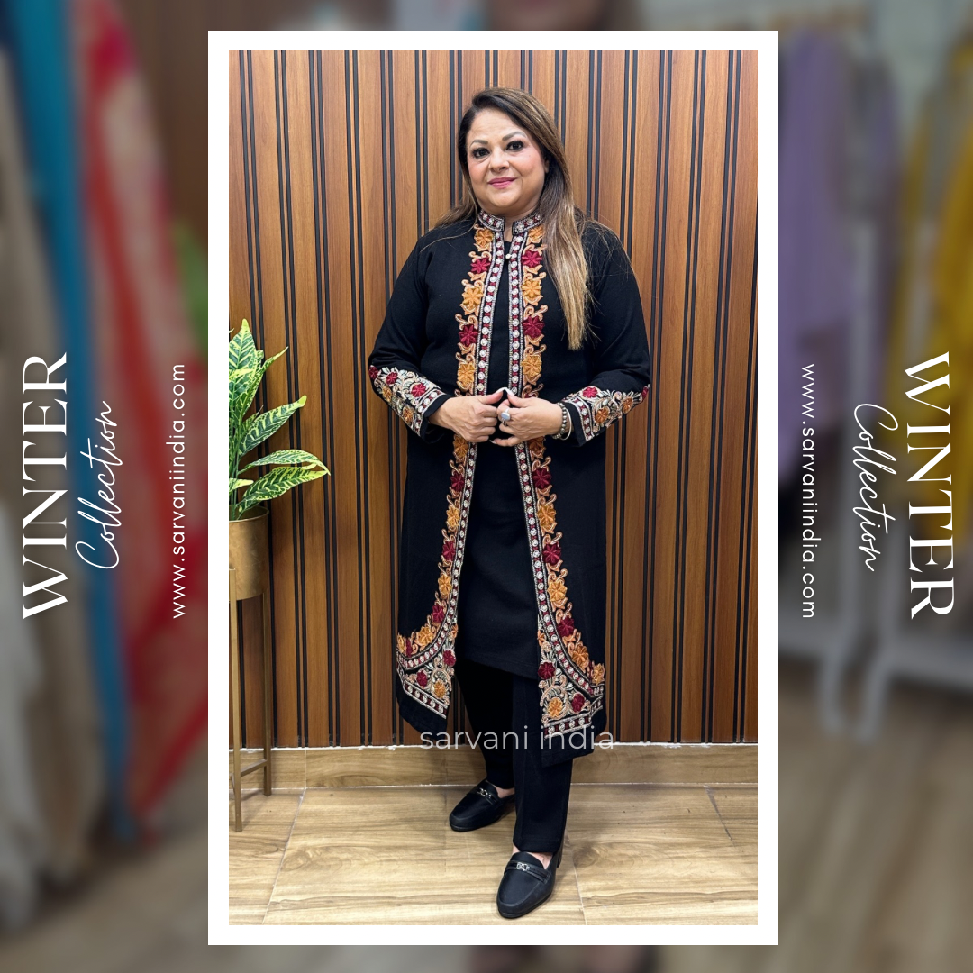 Black Embroidered jacket three piece set