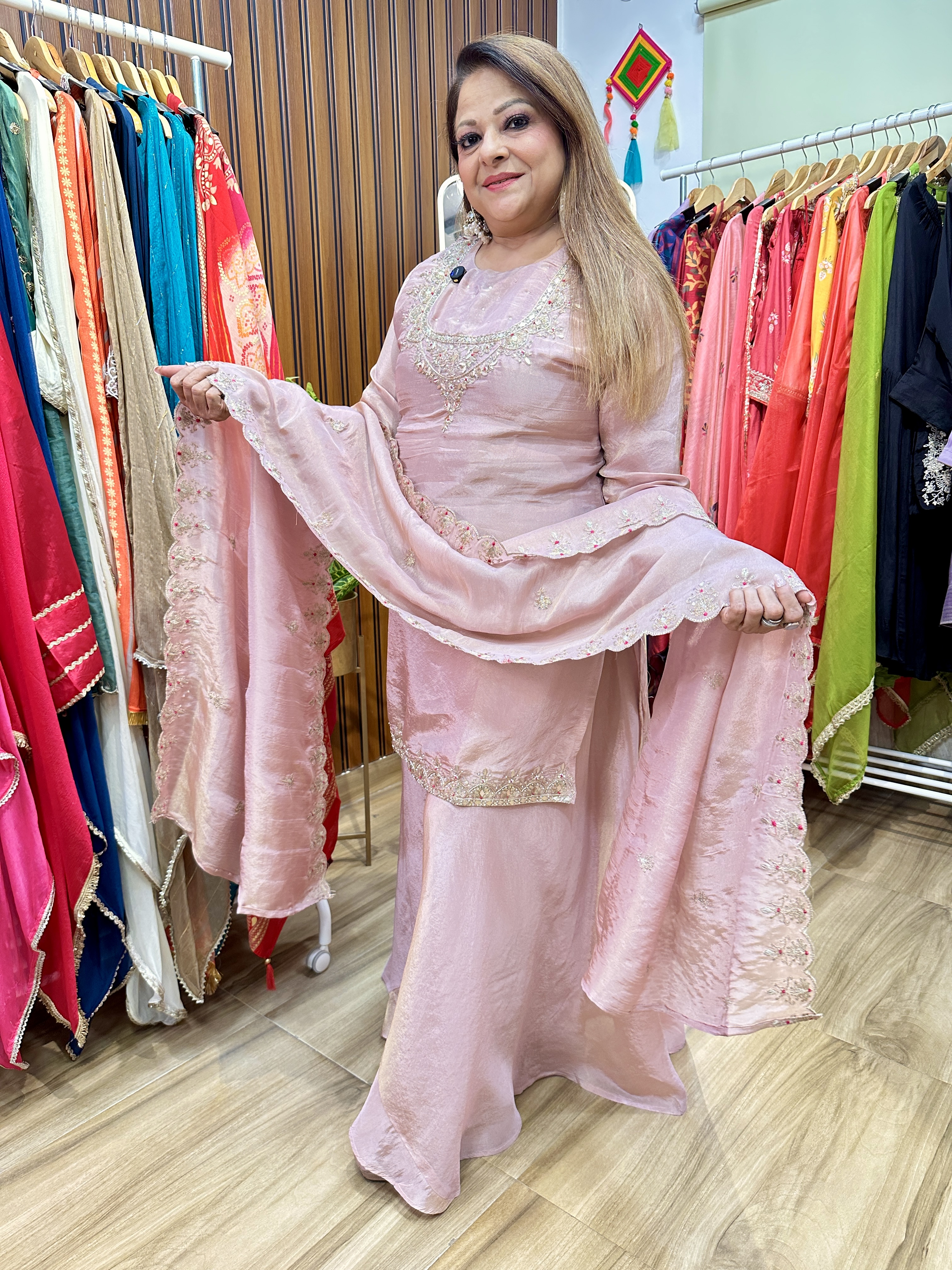 Light pink embroidered three piece 