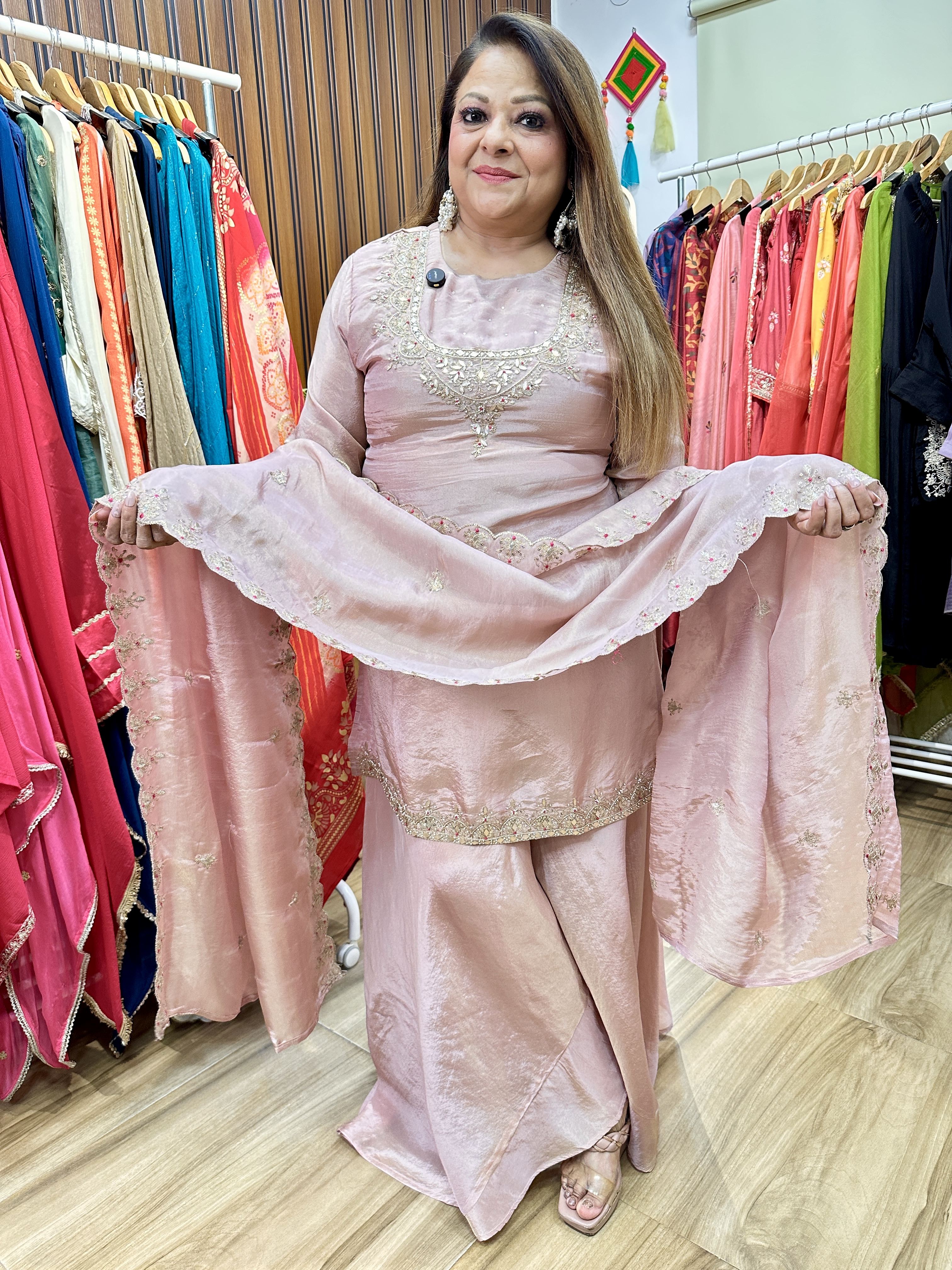 Light pink embroidered three piece