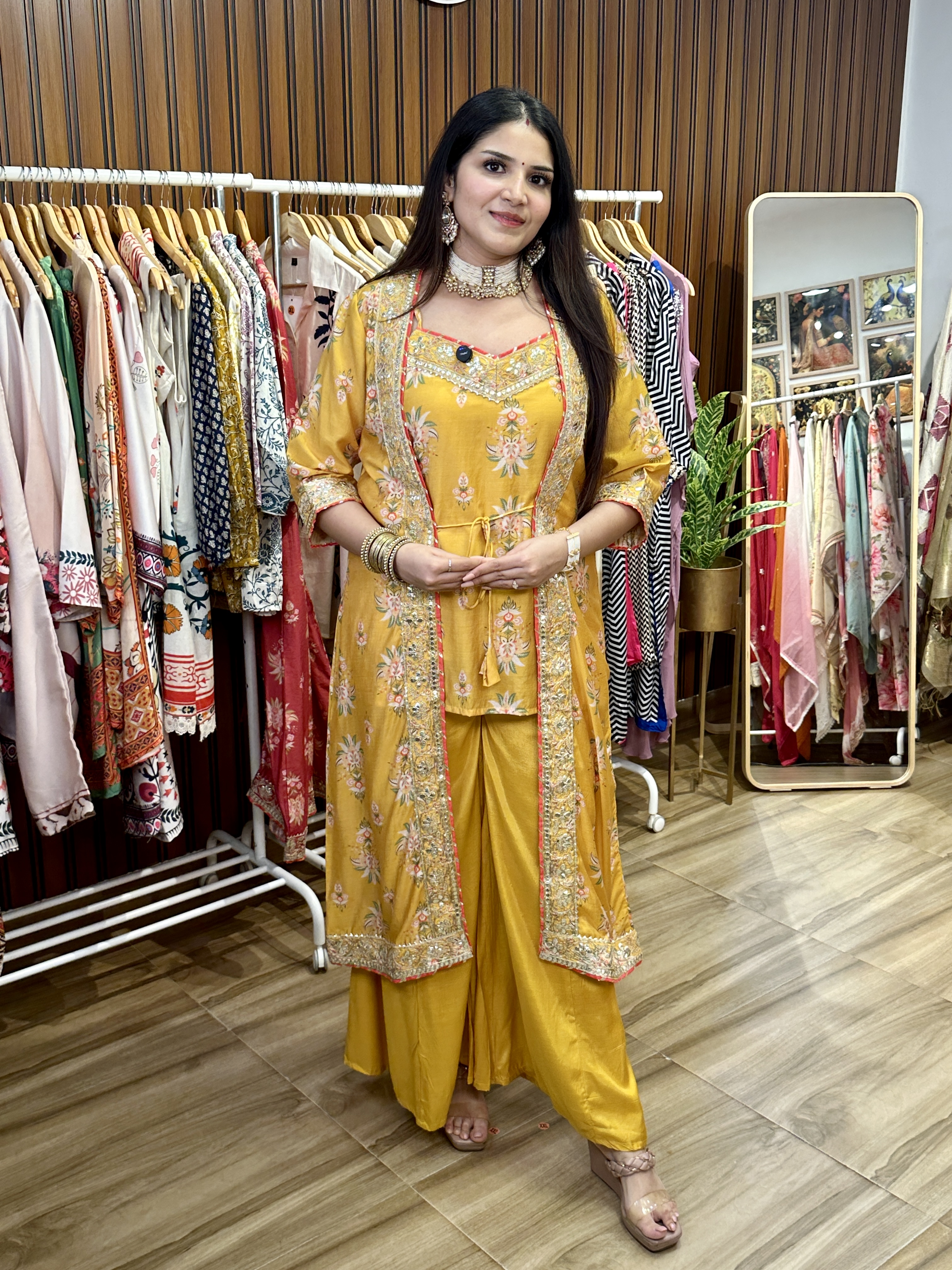 Yellow floral three piece dress