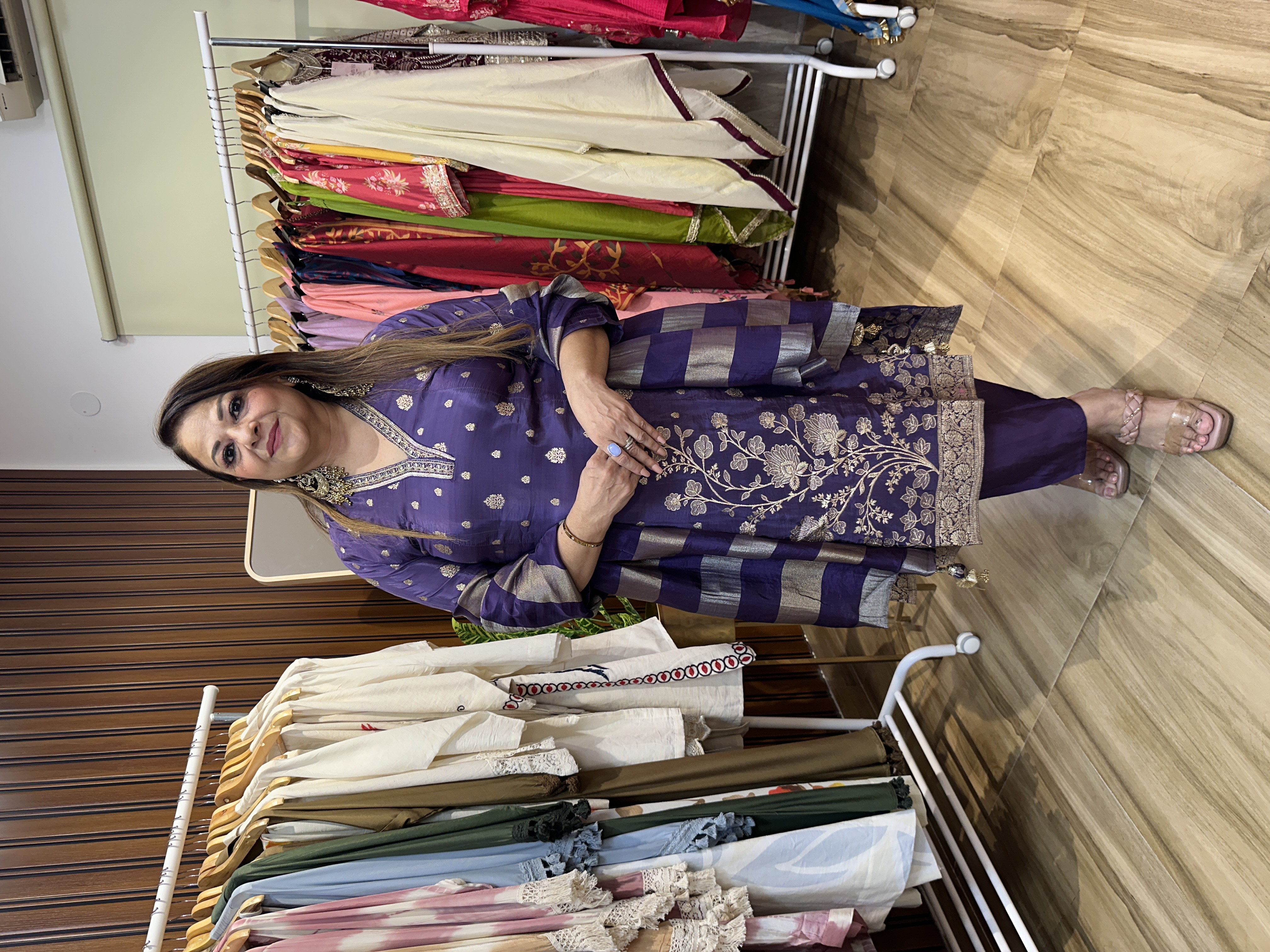 Purple embroidered three piece set 