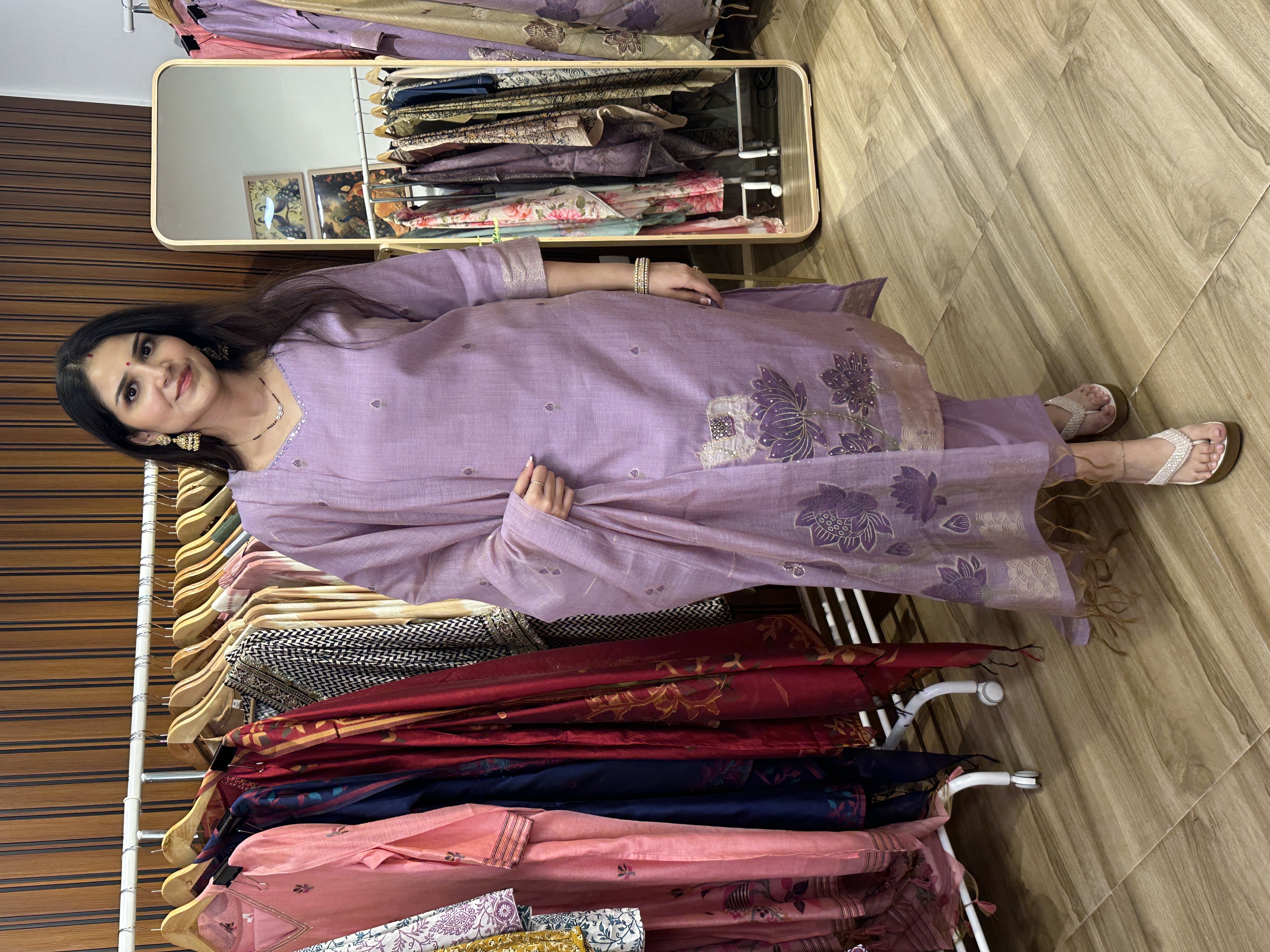 Lavender lotus and cow jamdani three piece set