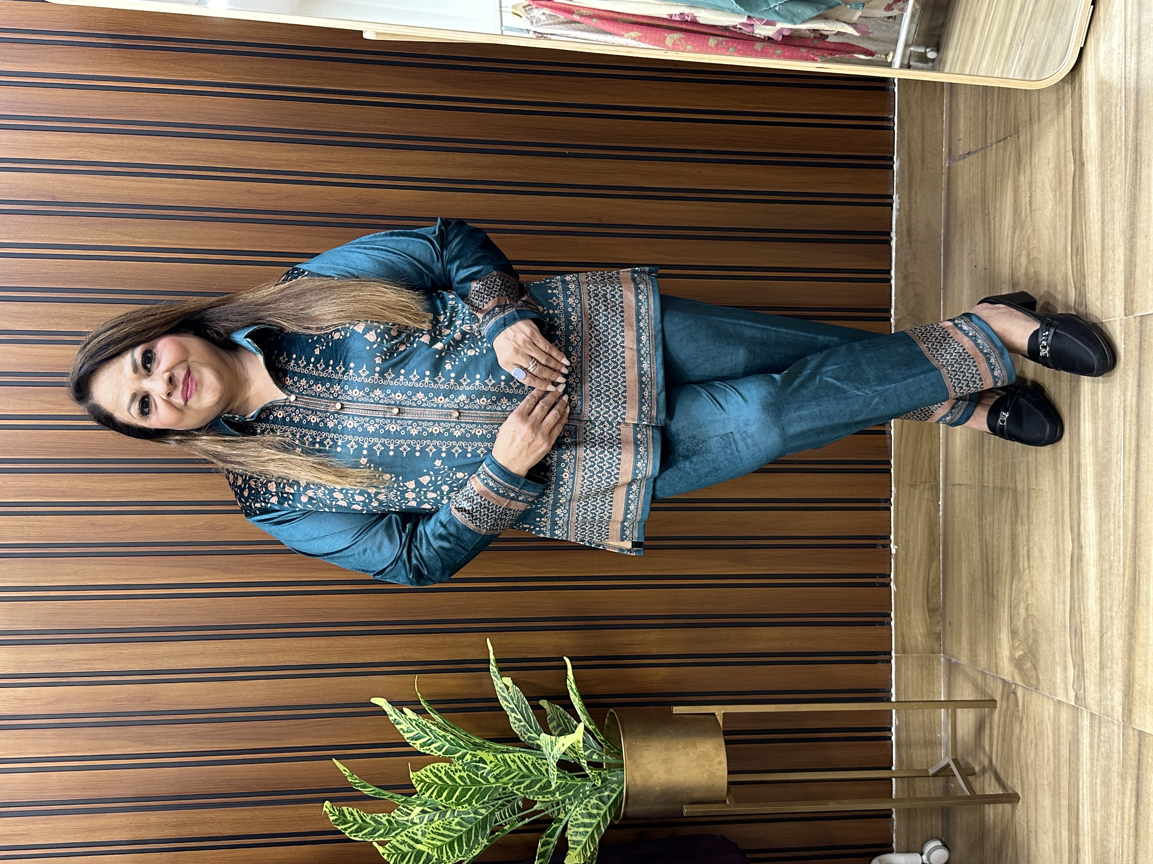 Teal Printed Winter co ord Set