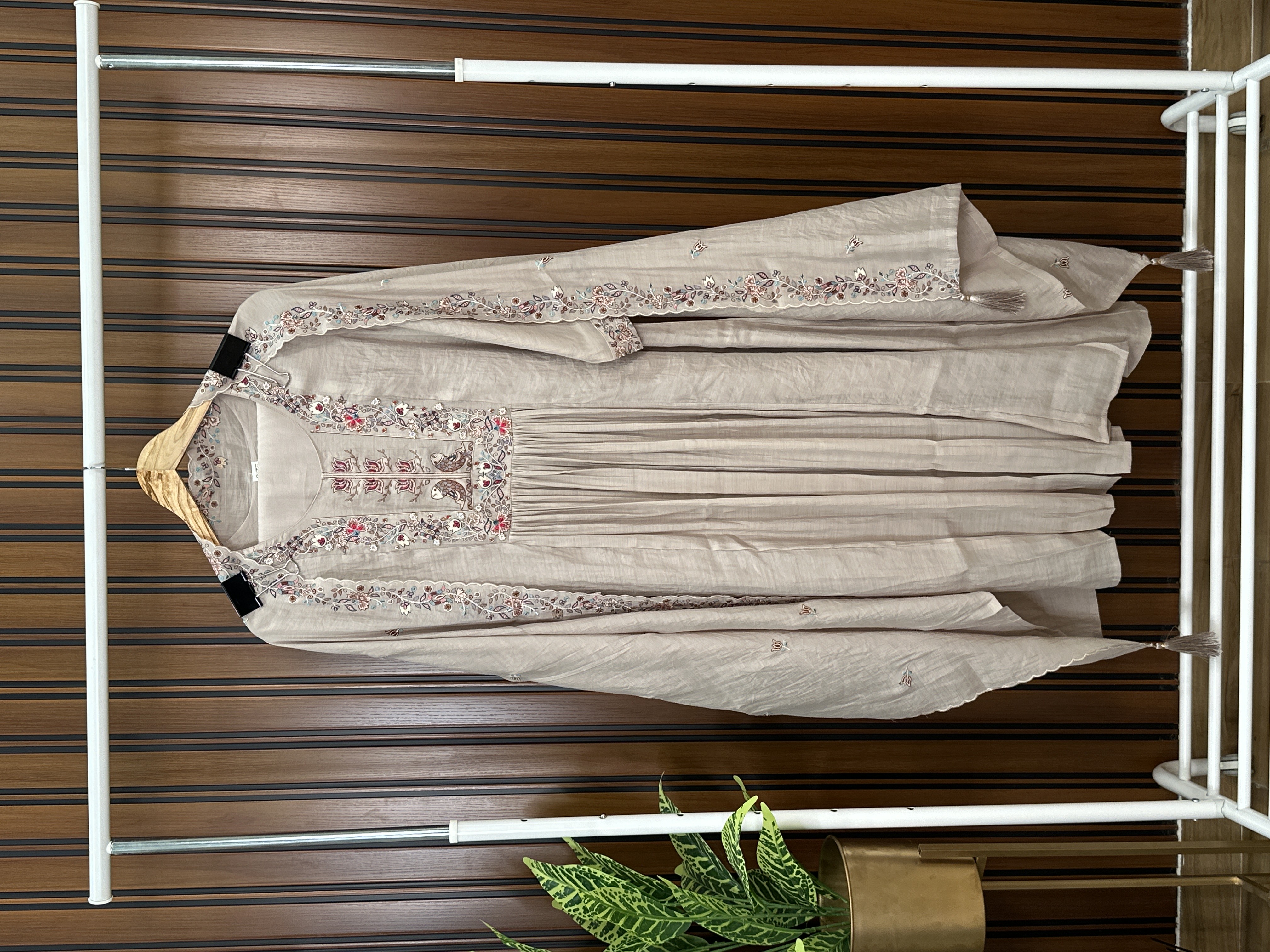 Beige Embroidered three piece set