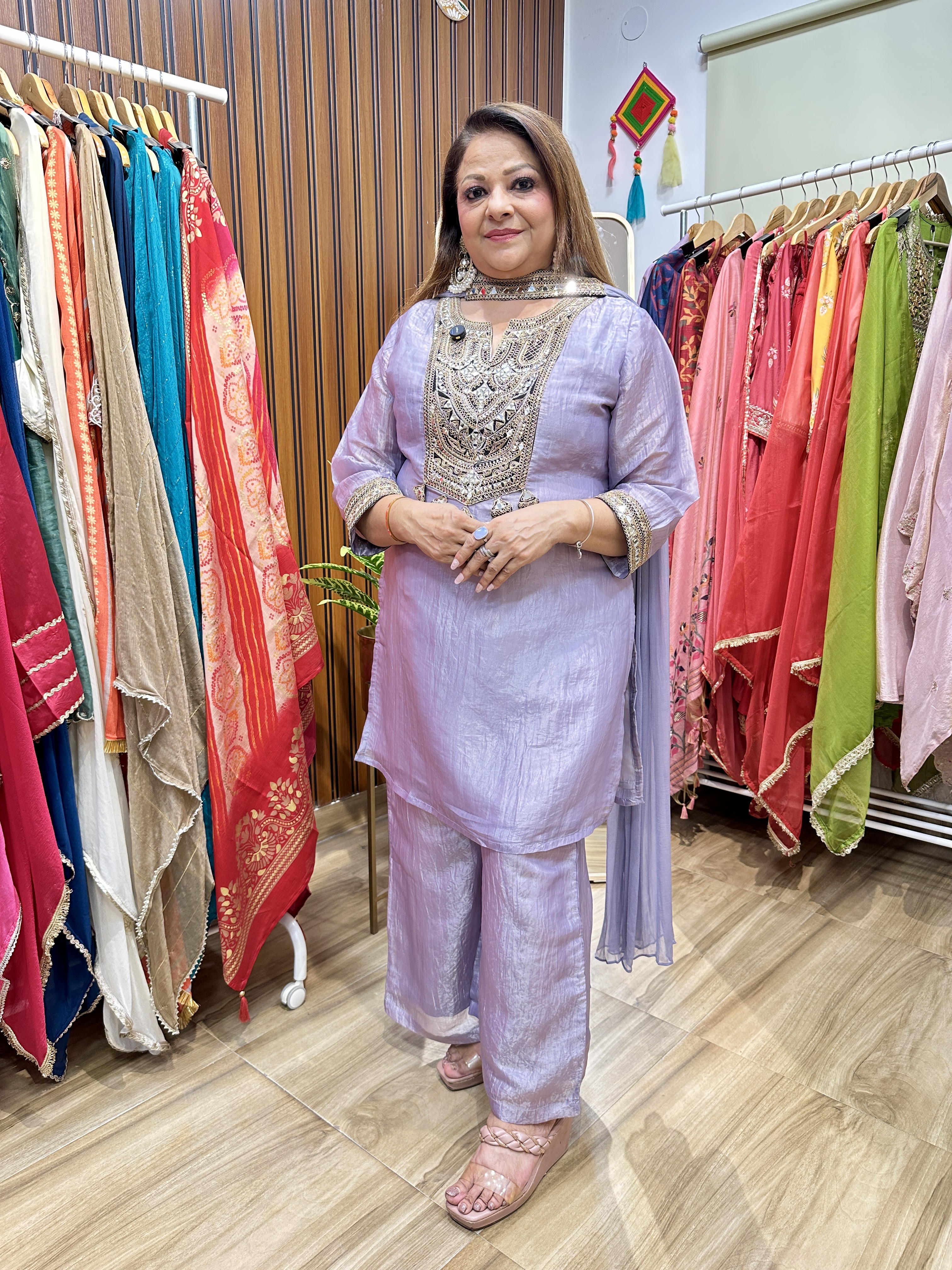 Mauve black patch dupatta set