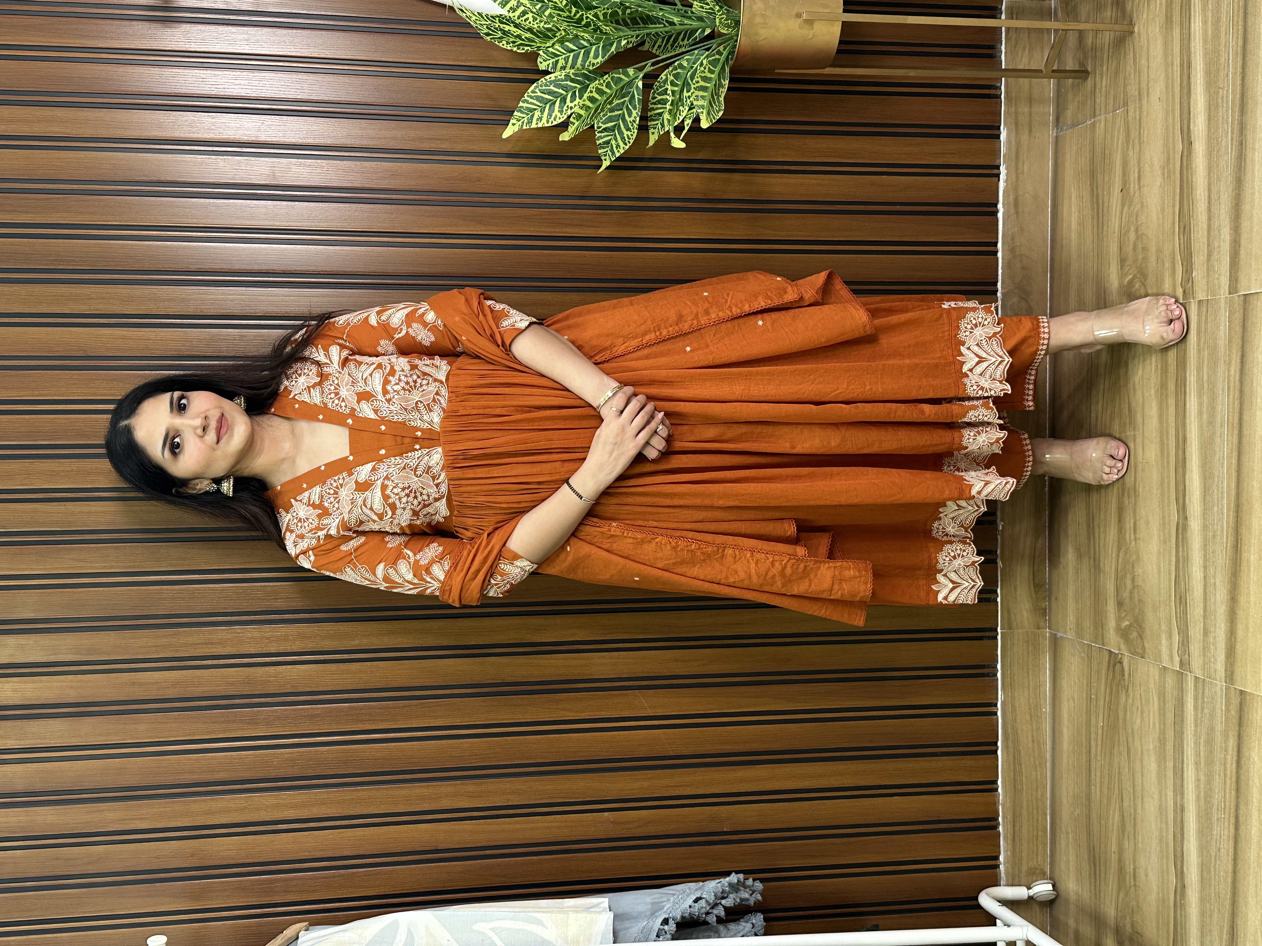 Rust orange Traditional Embroidered Suit