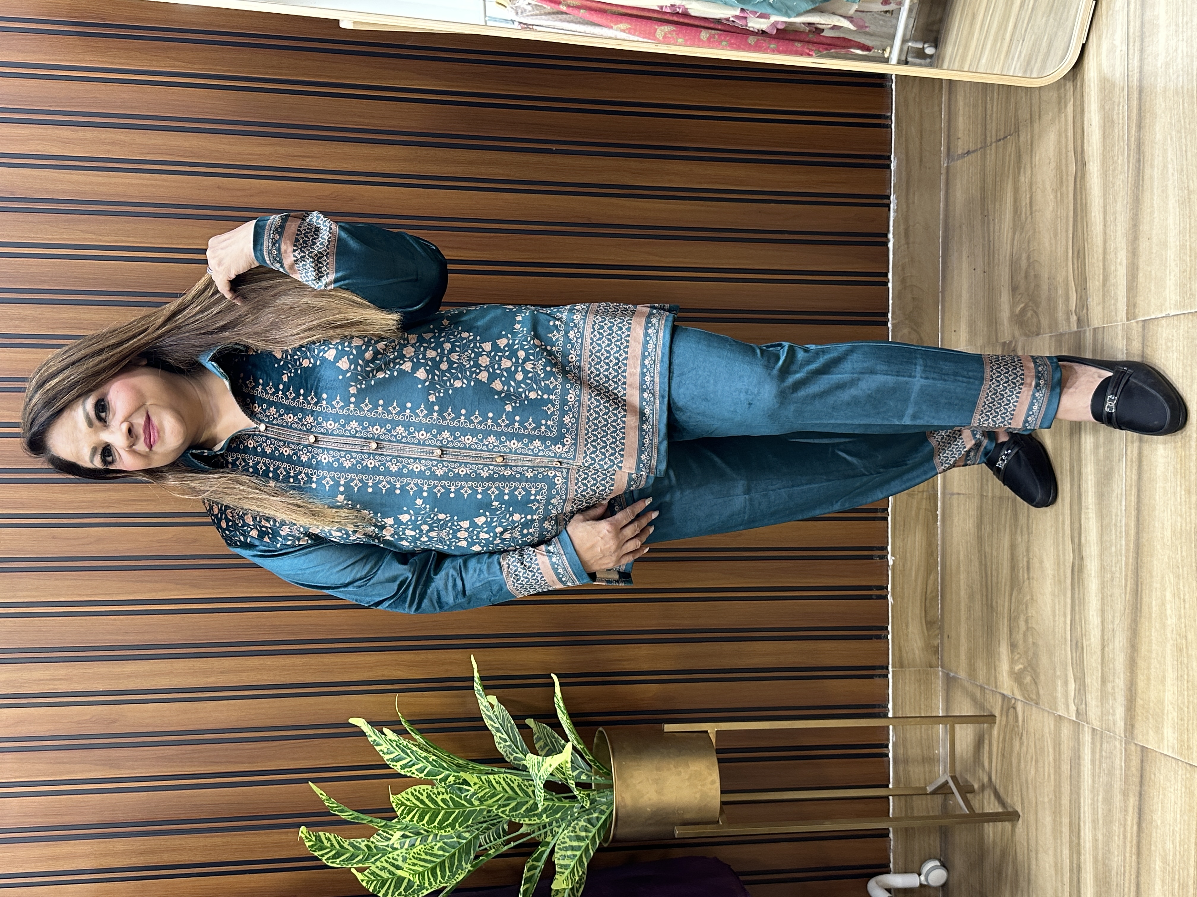 Teal Printed Winter co ord Set