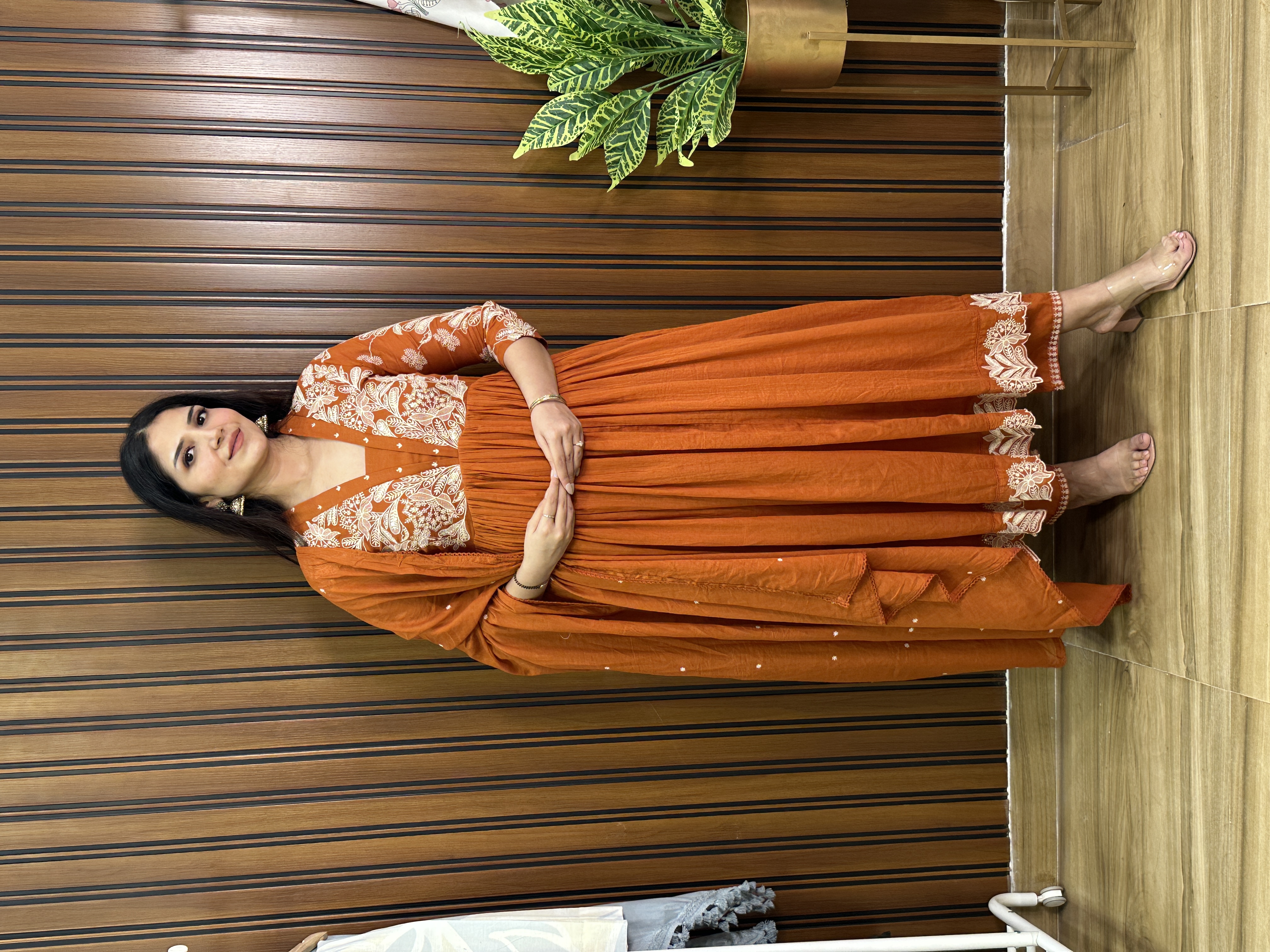 Rust orange Traditional Embroidered Suit