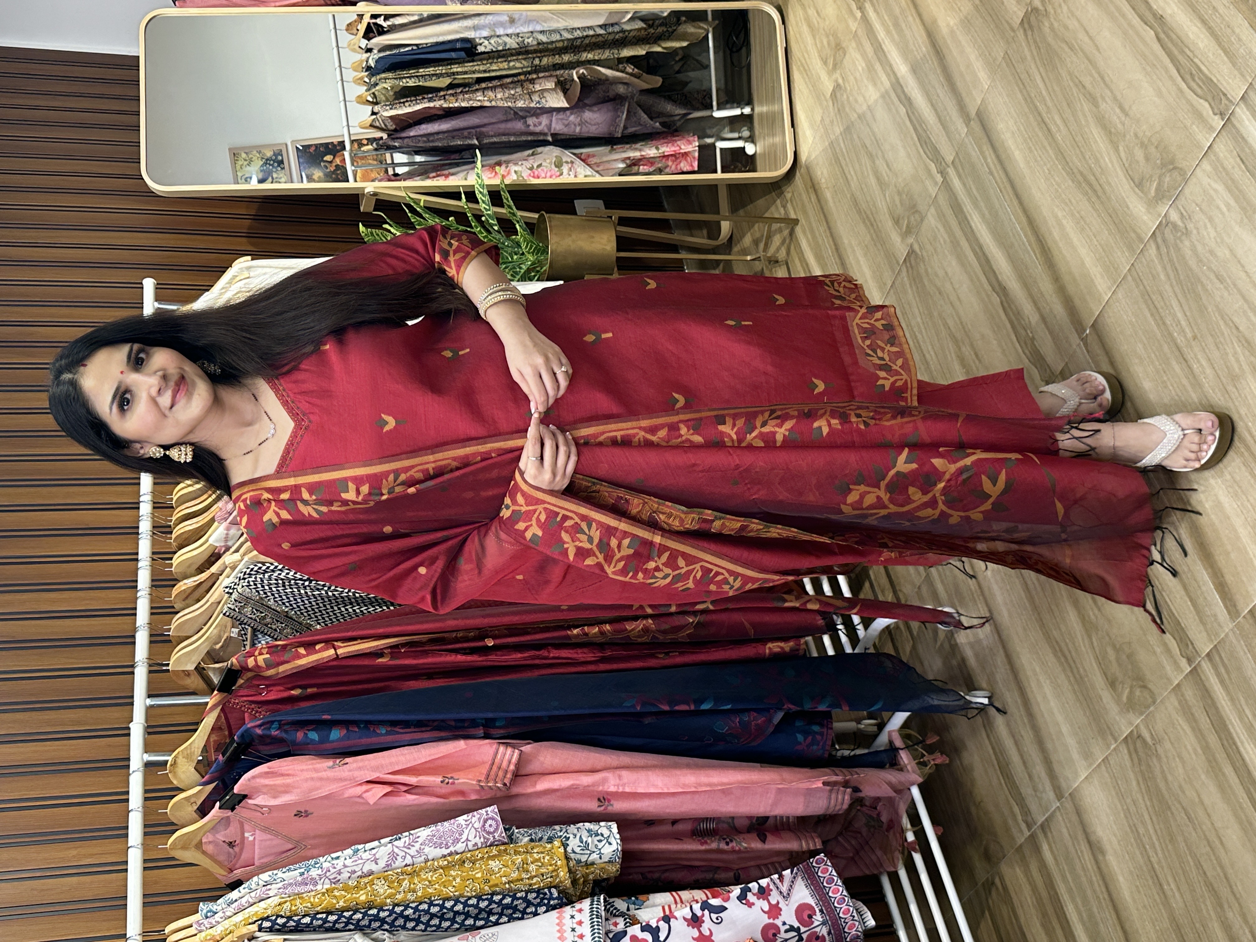 Red jamdani three piece set