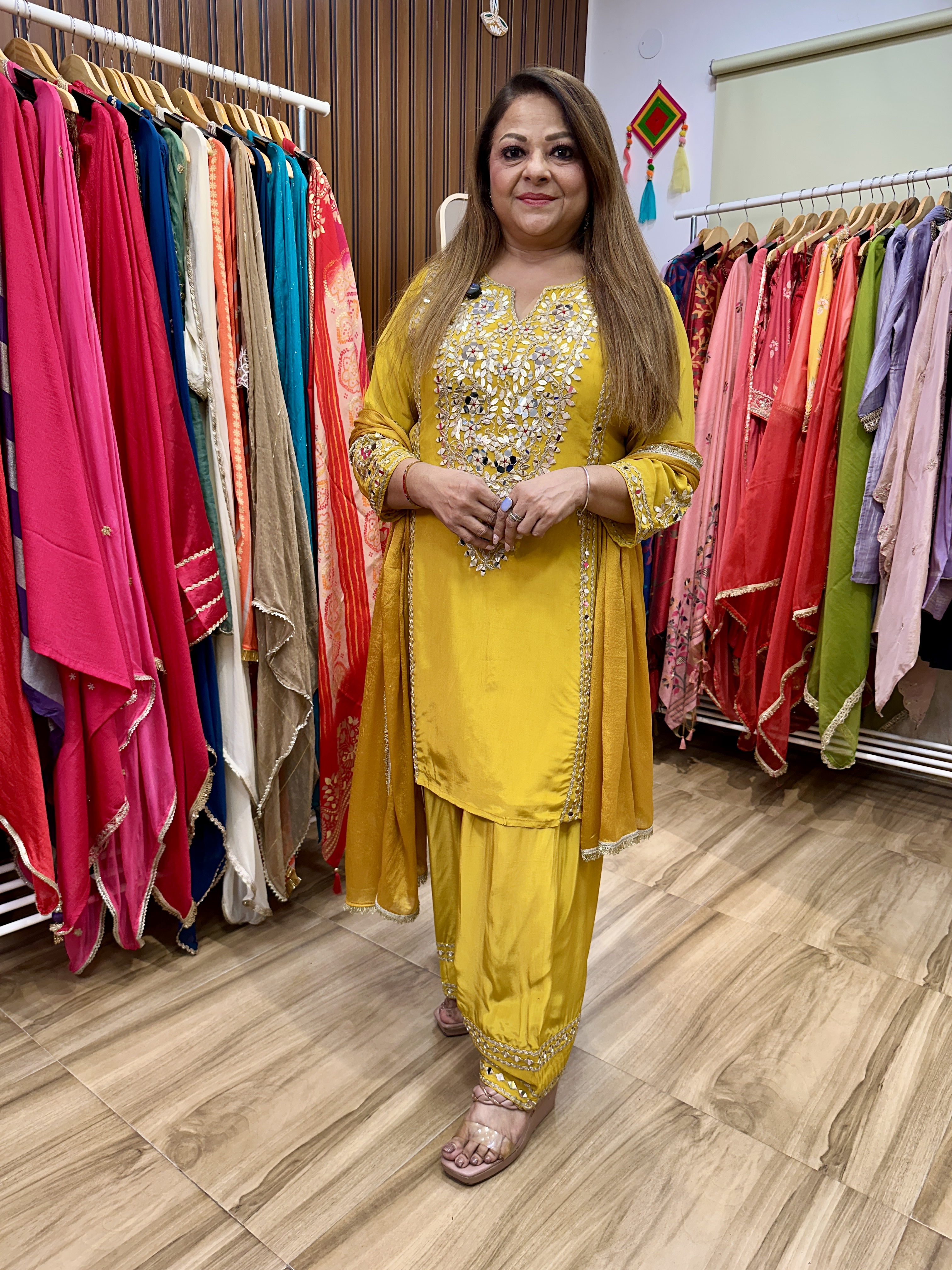 Yellow embroidered traditional suit