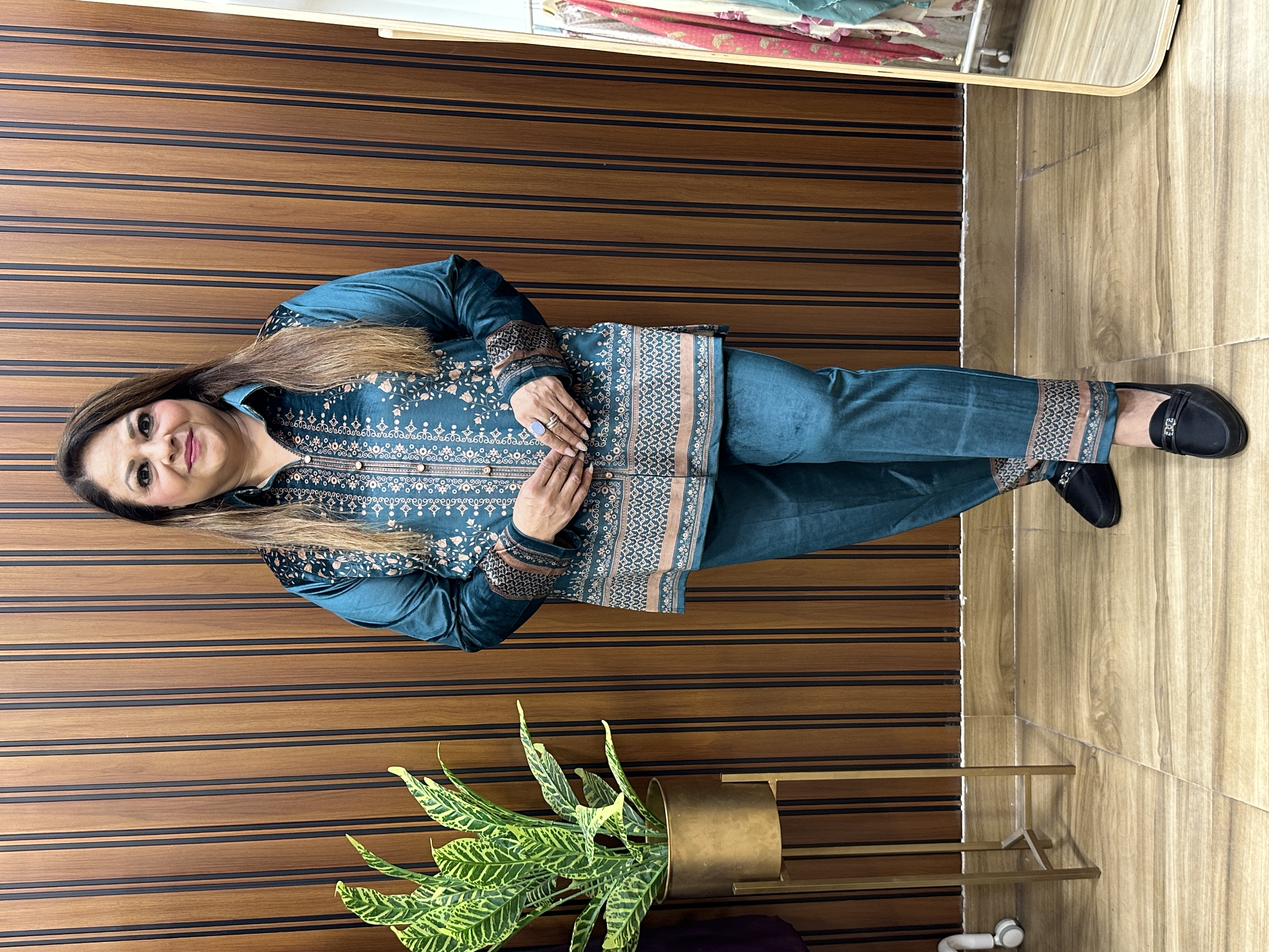 Teal Printed Winter co ord Set