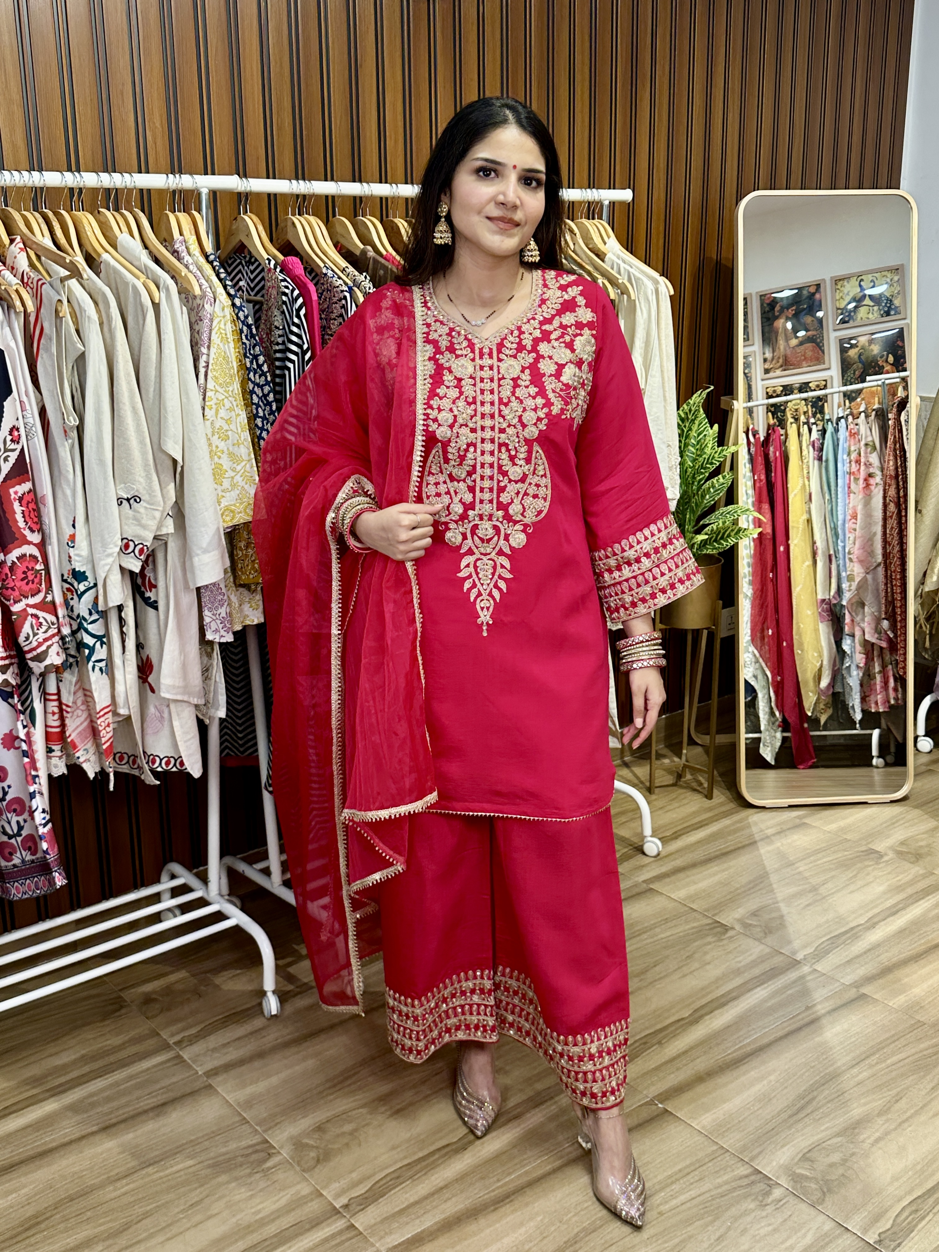 Pink embroidered three-piece Suit