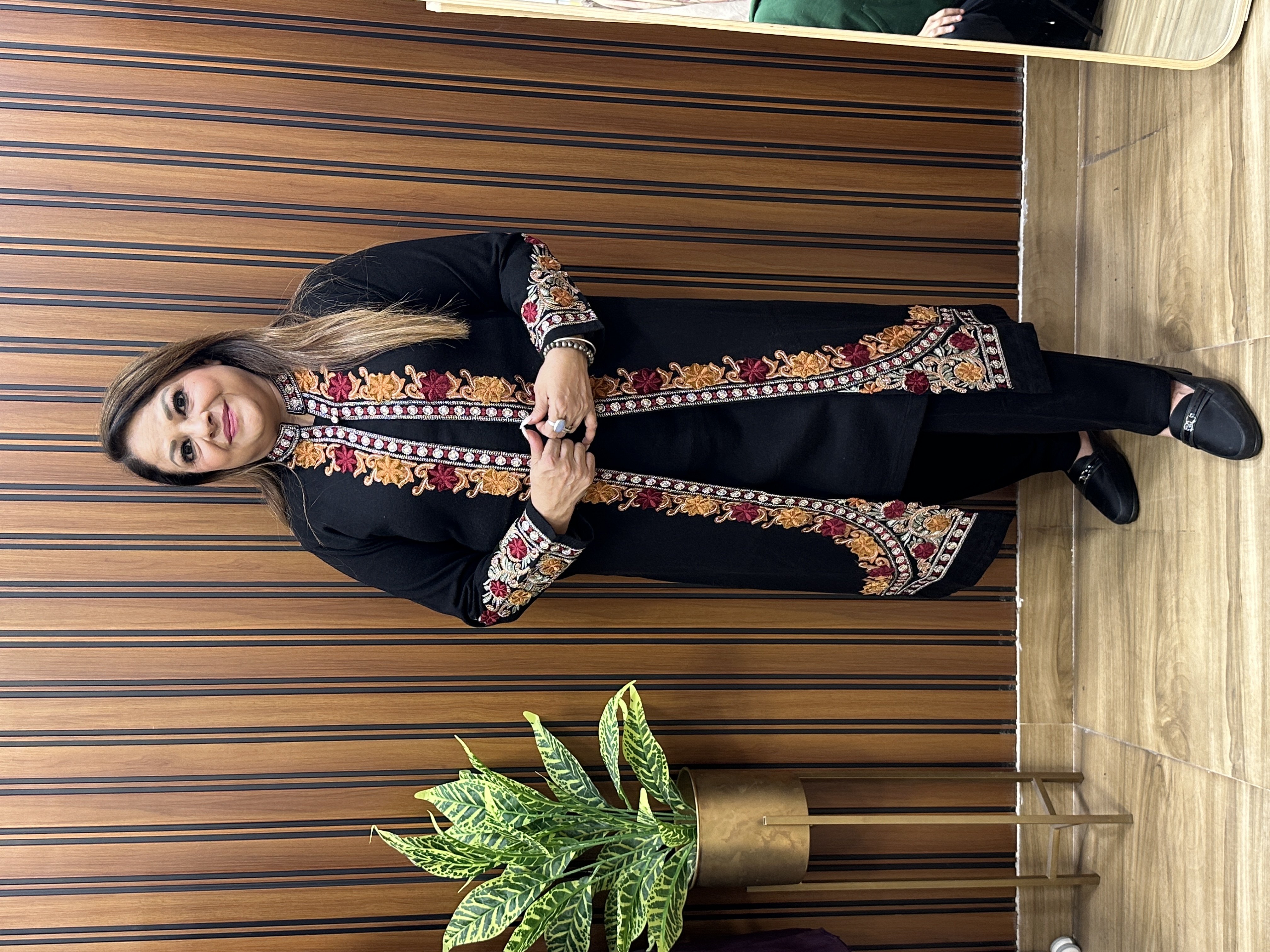 Black Embroidered jacket three piece set